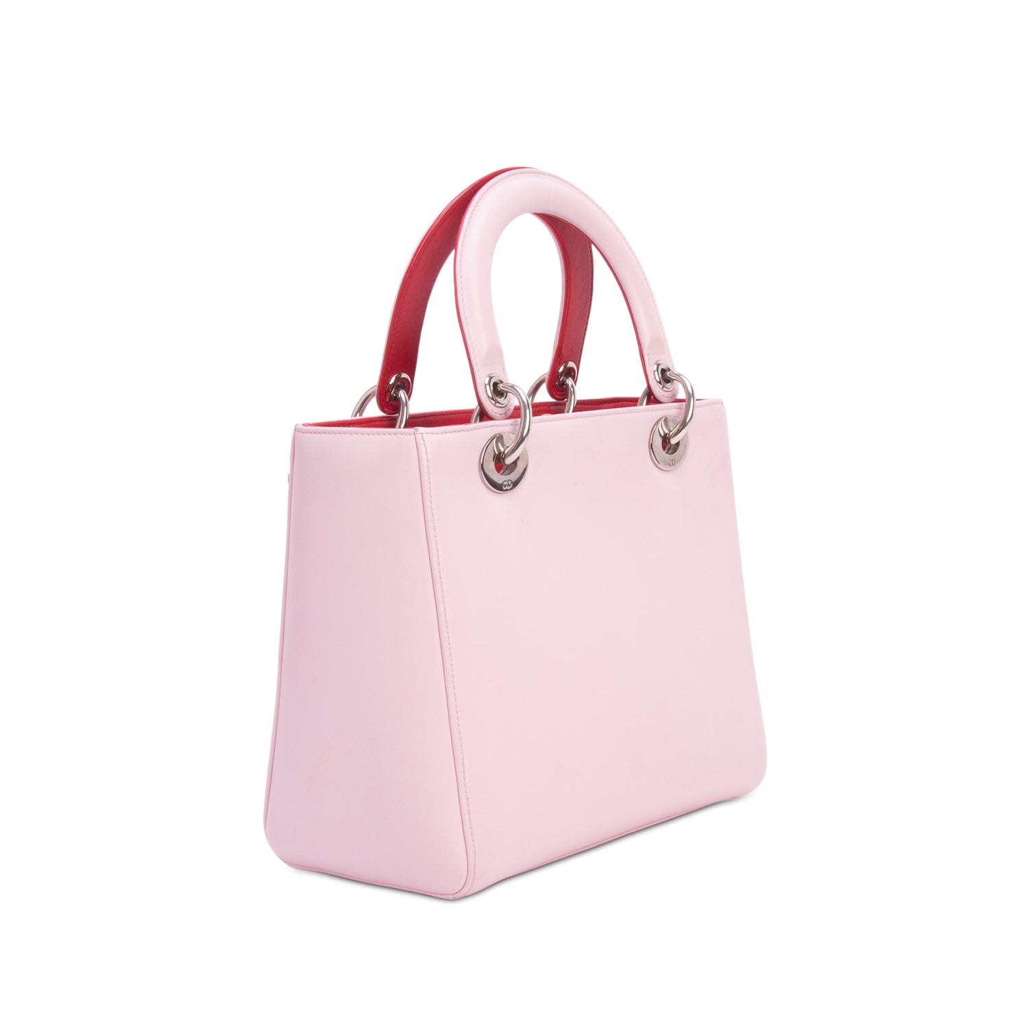 Christian Dior Pink Calfskin Patch Embellished Medium Lady Dior w/ Strap