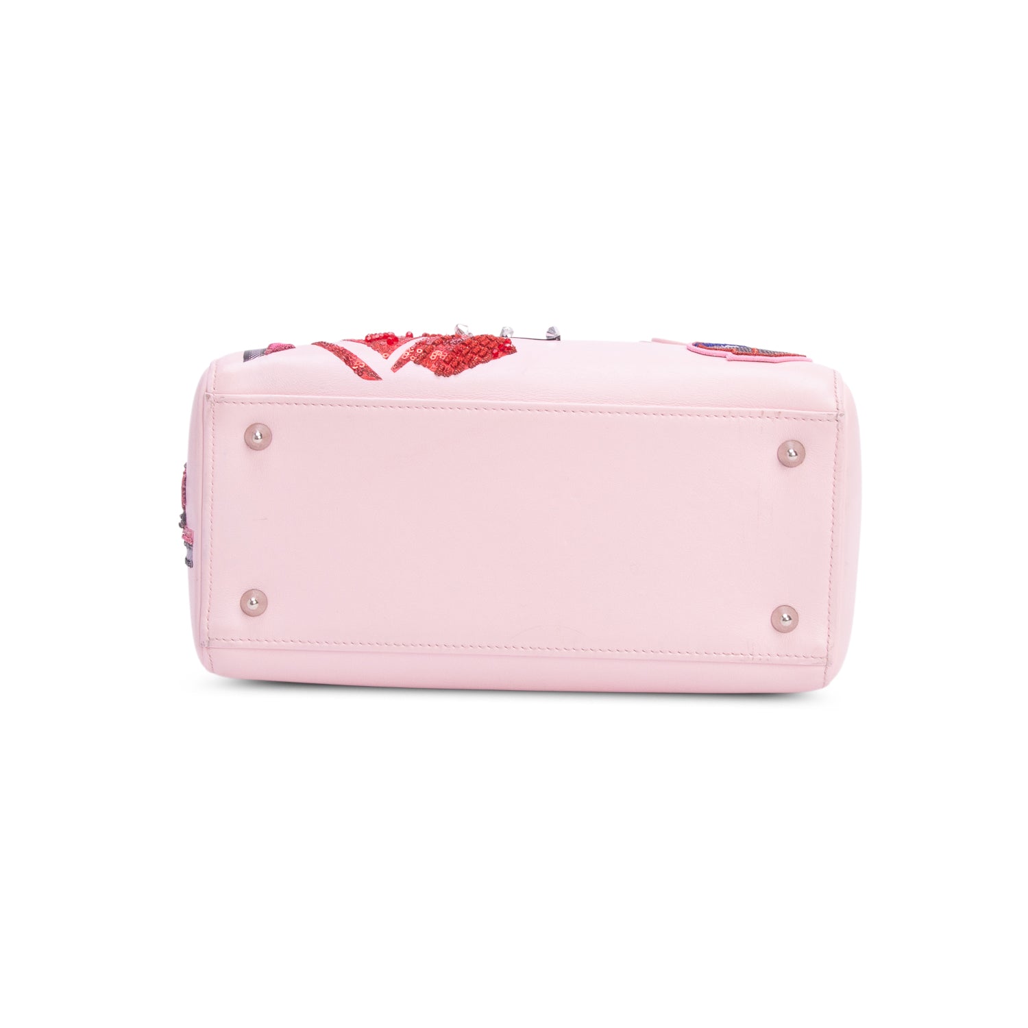 Christian Dior Pink Calfskin Patch Embellished Medium Lady Dior w/ Strap