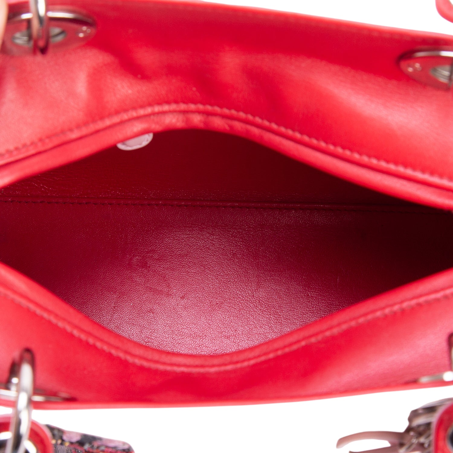 Christian Dior Pink Calfskin Patch Embellished Medium Lady Dior w/ Strap