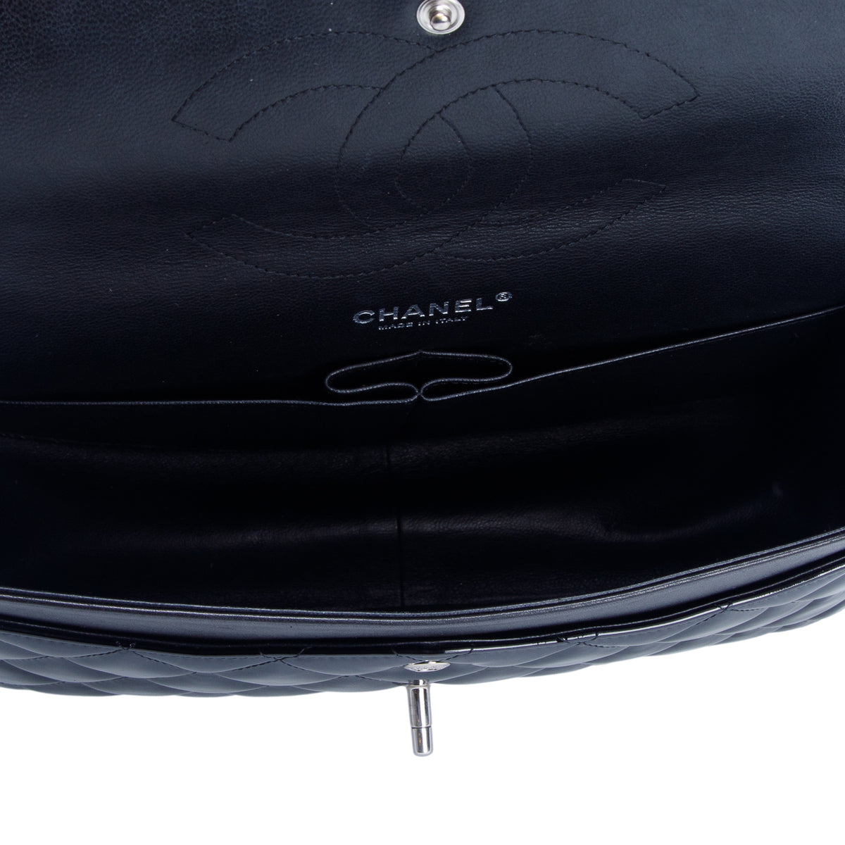 Chanel Black Quilted Patent Leather Classic Jumbo Double Flap Bag