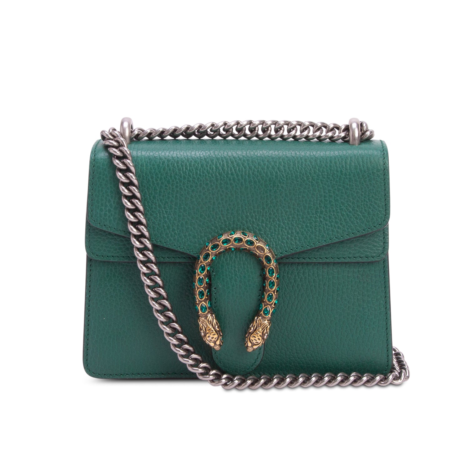 Gucci Green Dollar Calfskin Crystal Mini Dionysus Shoulder Bag