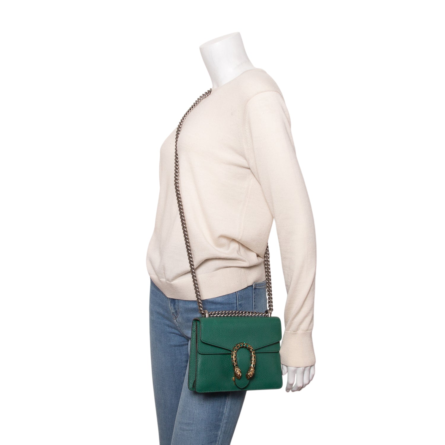 Gucci Green Dollar Calfskin Crystal Mini Dionysus Shoulder Bag