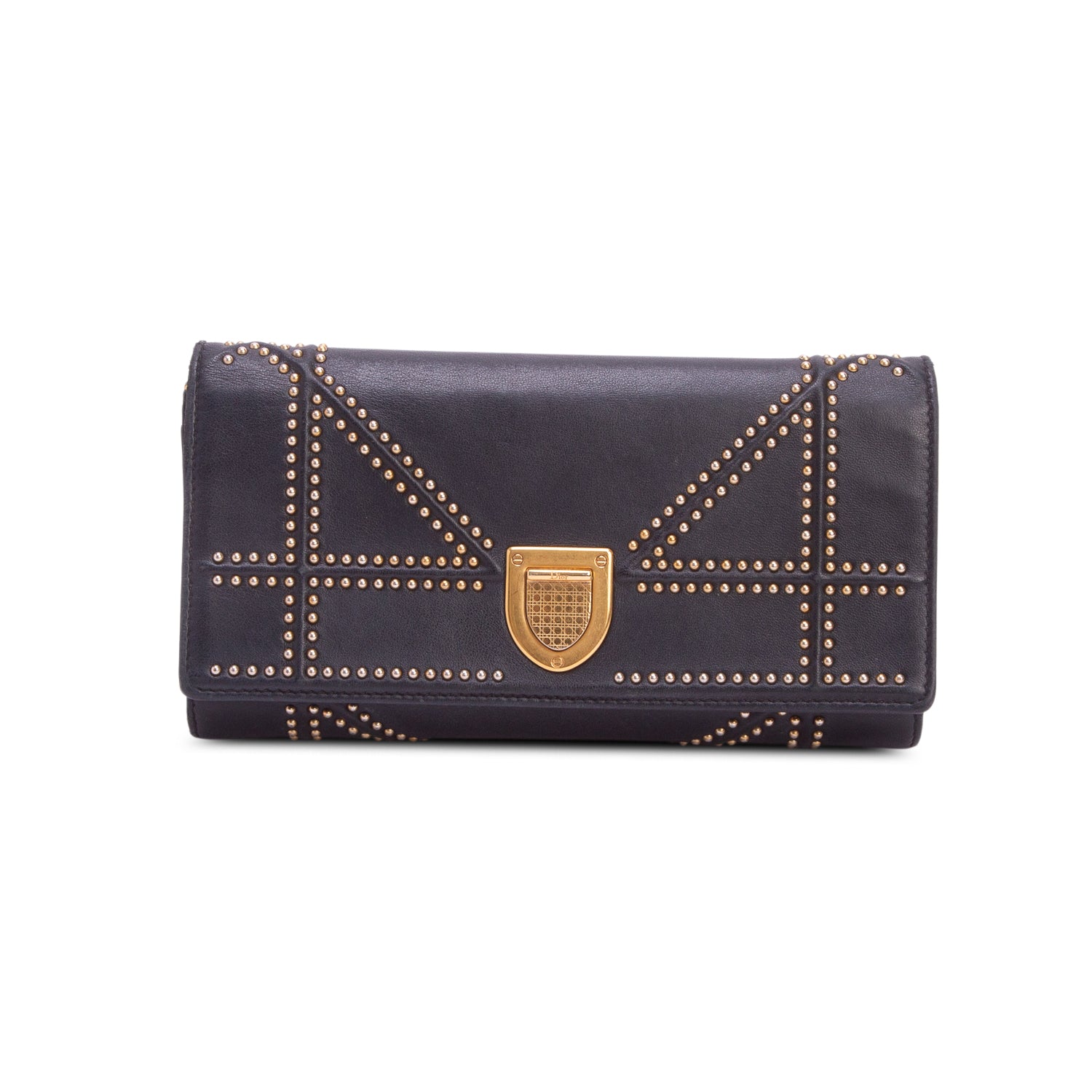 Christian Dior Black Calfskin Studded Diorama Wallet on Chain