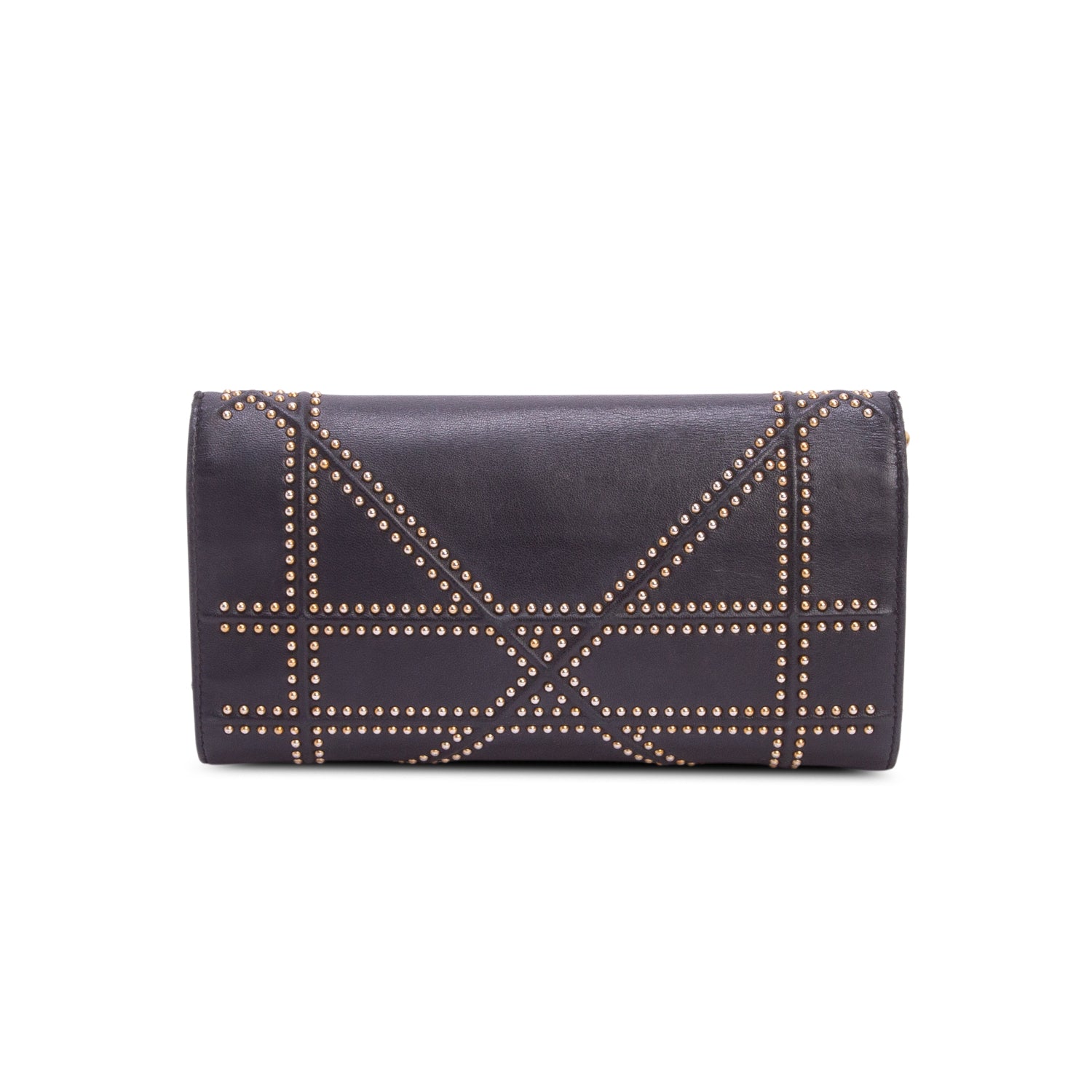 Christian Dior Black Calfskin Studded Diorama Wallet on Chain