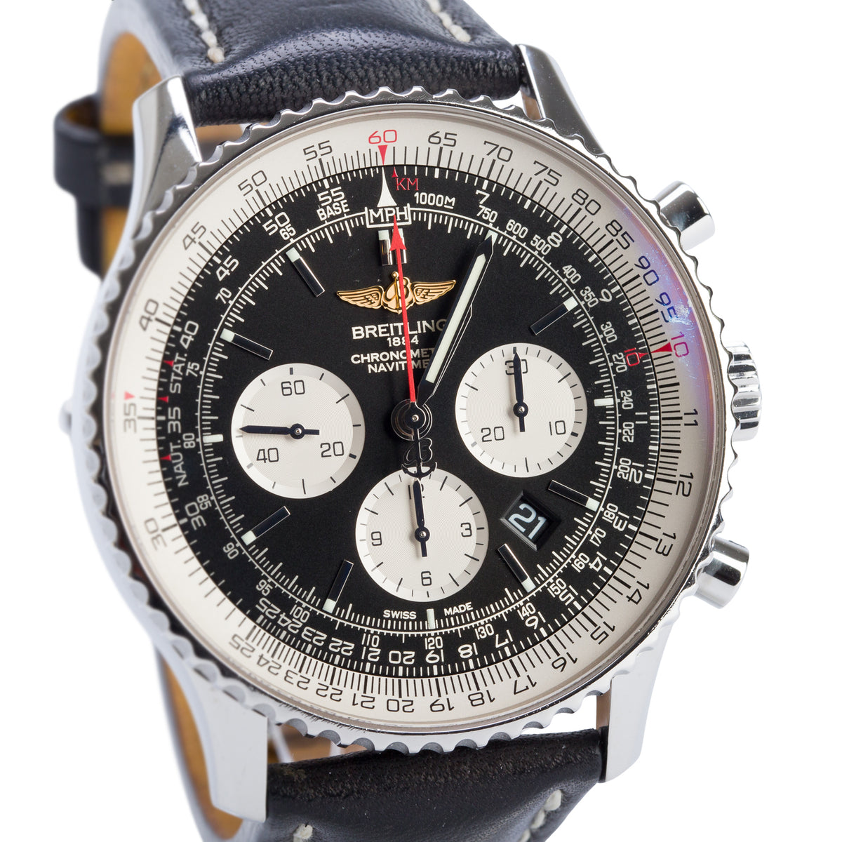 Breitling Stainless Steel Navitimer B01 46 MM Automatic Chronograph Watch Black Dial AB0127 w/ Box