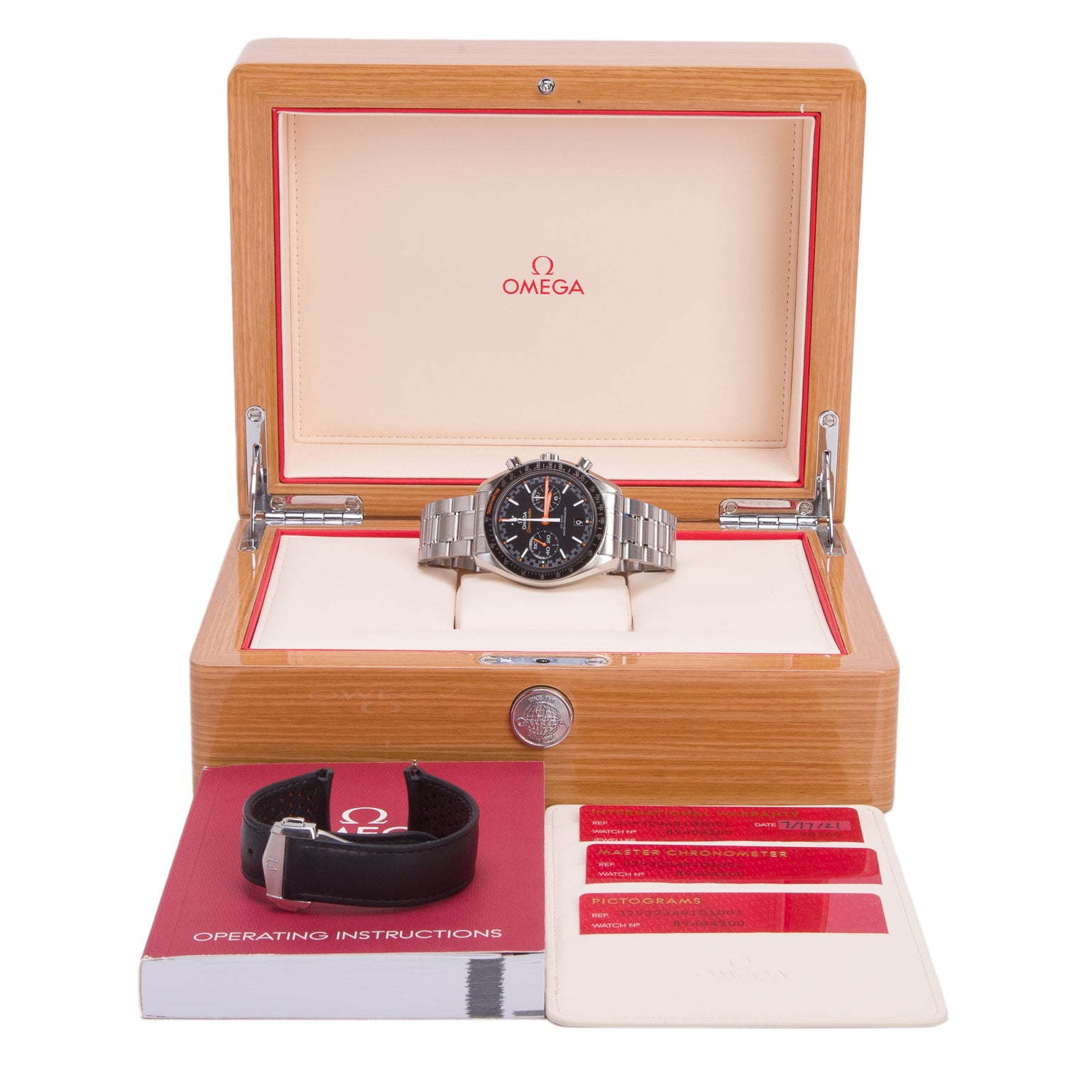 Omega Stainless Steel Speedmaster Racing 44 MM Automatic Chronograph Watch Black Dial w/ Box, Papers & Extra Strap