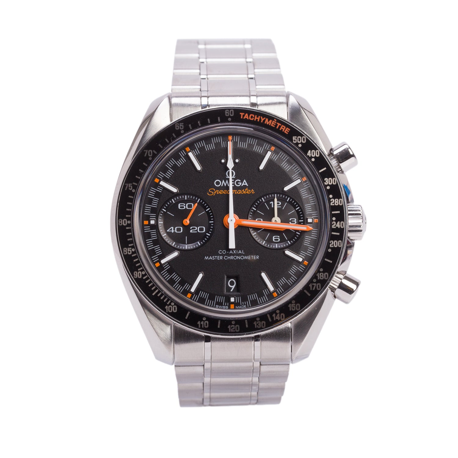 Omega Stainless Steel Speedmaster Racing 44 MM Automatic Chronograph Watch Black Dial w/ Box, Papers & Extra Strap