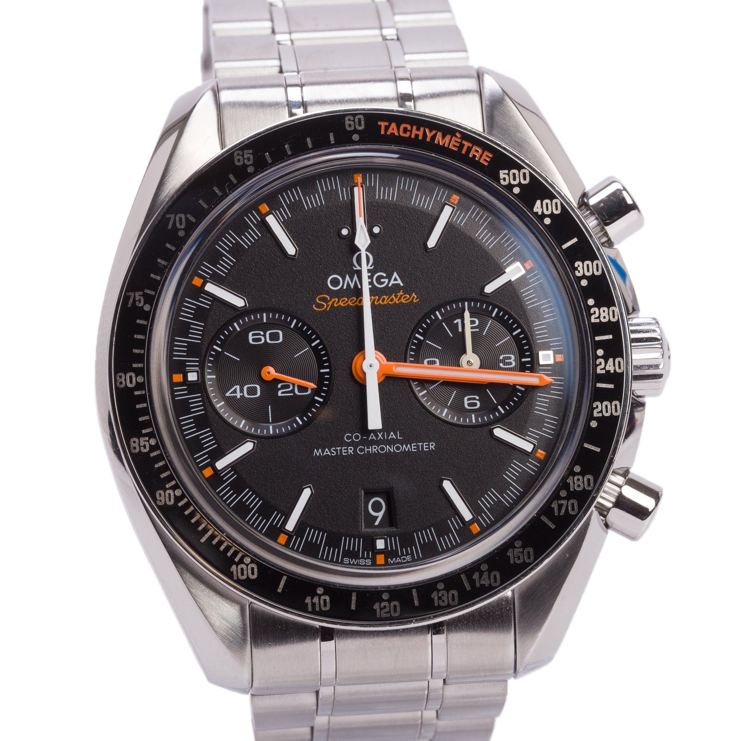 Omega Stainless Steel Speedmaster Racing 44 MM Automatic Chronograph Watch Black Dial w/ Box, Papers & Extra Strap