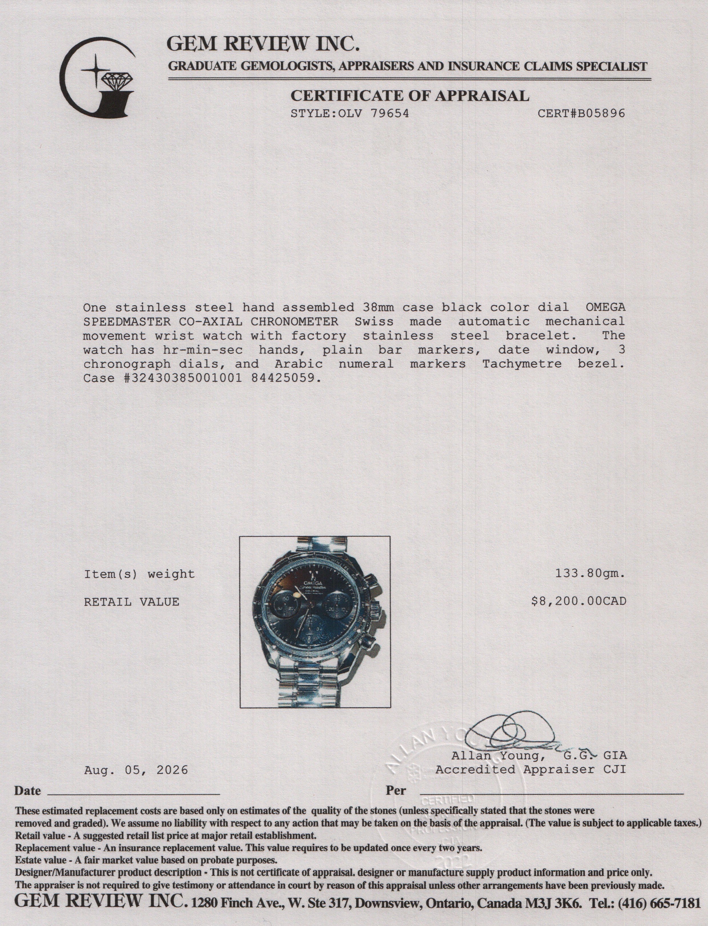 Omega 2026 Stainless Steel Speedmaster Co-Axial Chronometer 38 MM Automatic Chronograph Watch Black Dial w/ Box & Papers