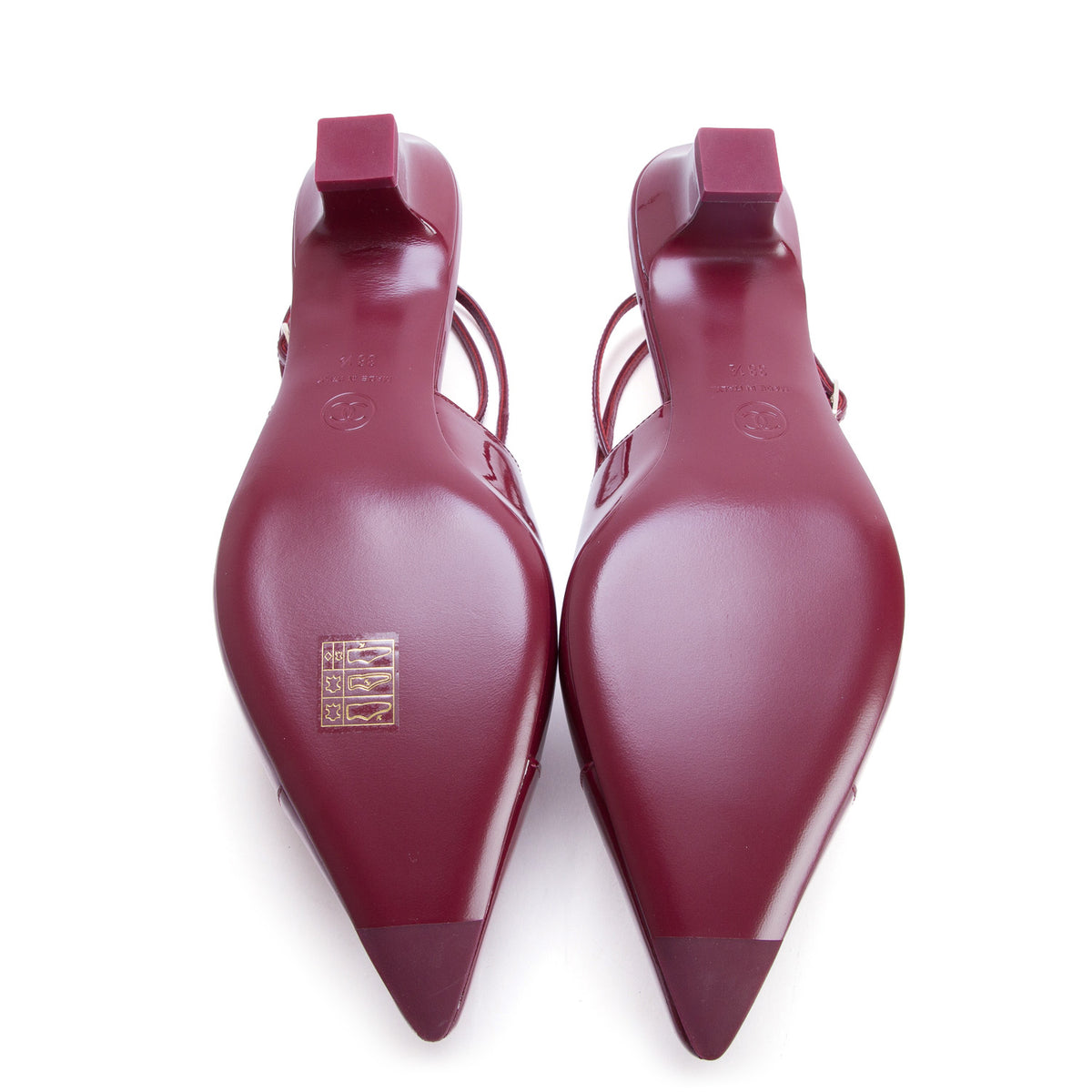 Chanel Burgundy Patent Leather Slingback Heels, Women's Size 38.5 w/ Box