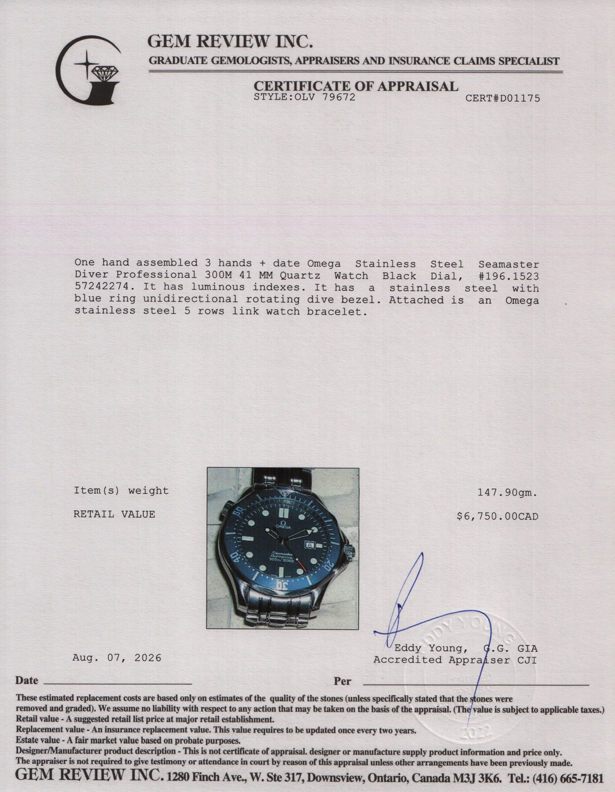 Omega Stainless Steel Seamaster Diver Professional 300M 41 MM Quartz Watch Black Dial