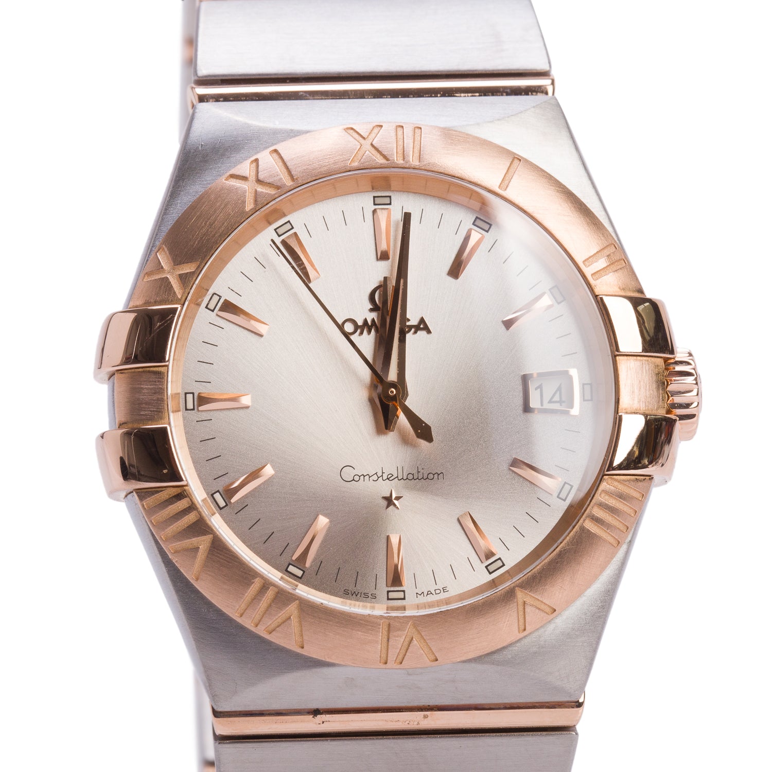 Omega Stainless Steel & 18k Rose Gold Constellation 35 MM Quartz Watch Silver Dial