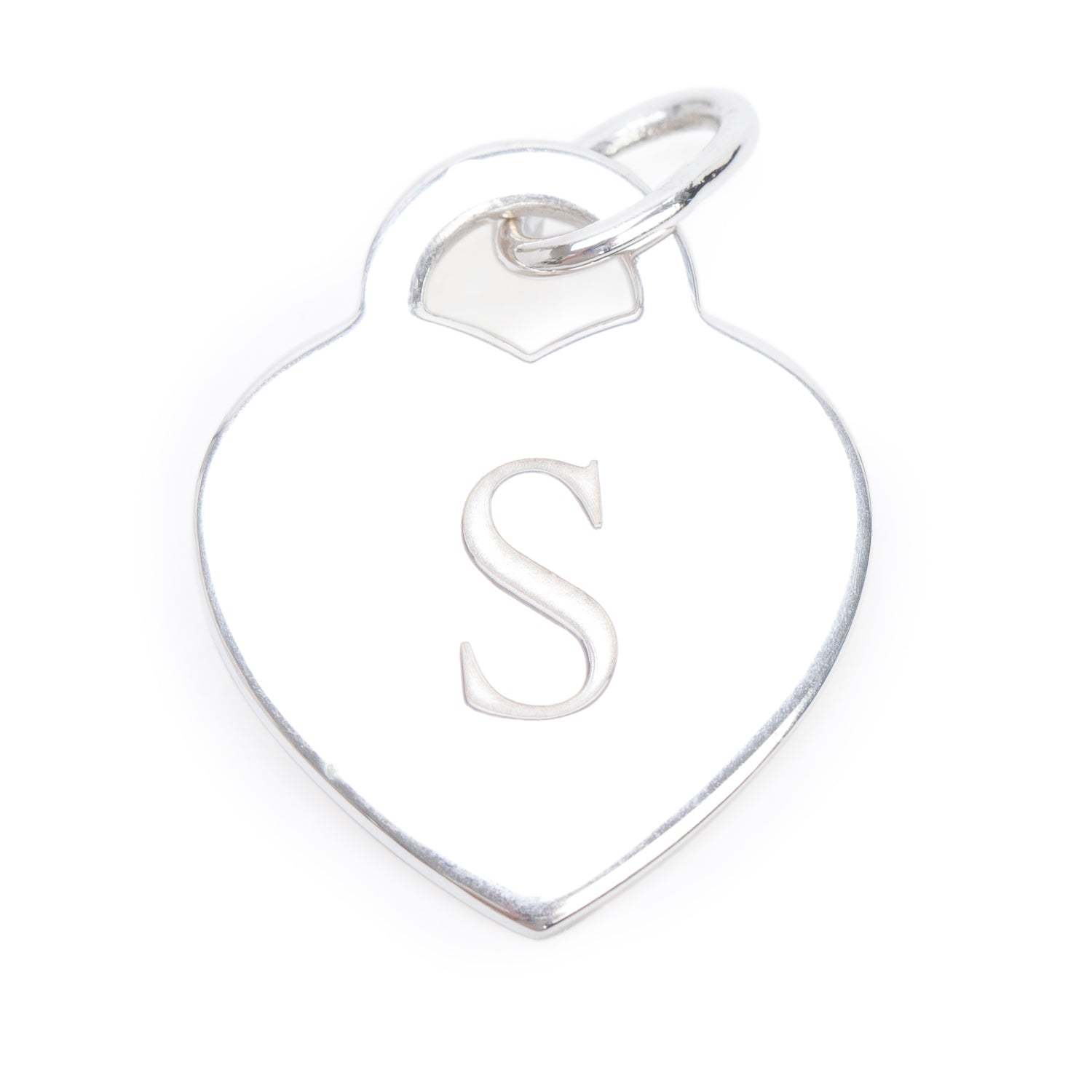 Tiffany & Co. Sterling Silver Alphabet Letter 'S' Medium Heart Tag Charm