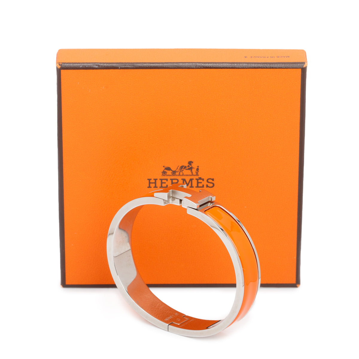 Hermes Palladium Plated Orange Enamel 12 MM Clic H Bracelet w/ Box