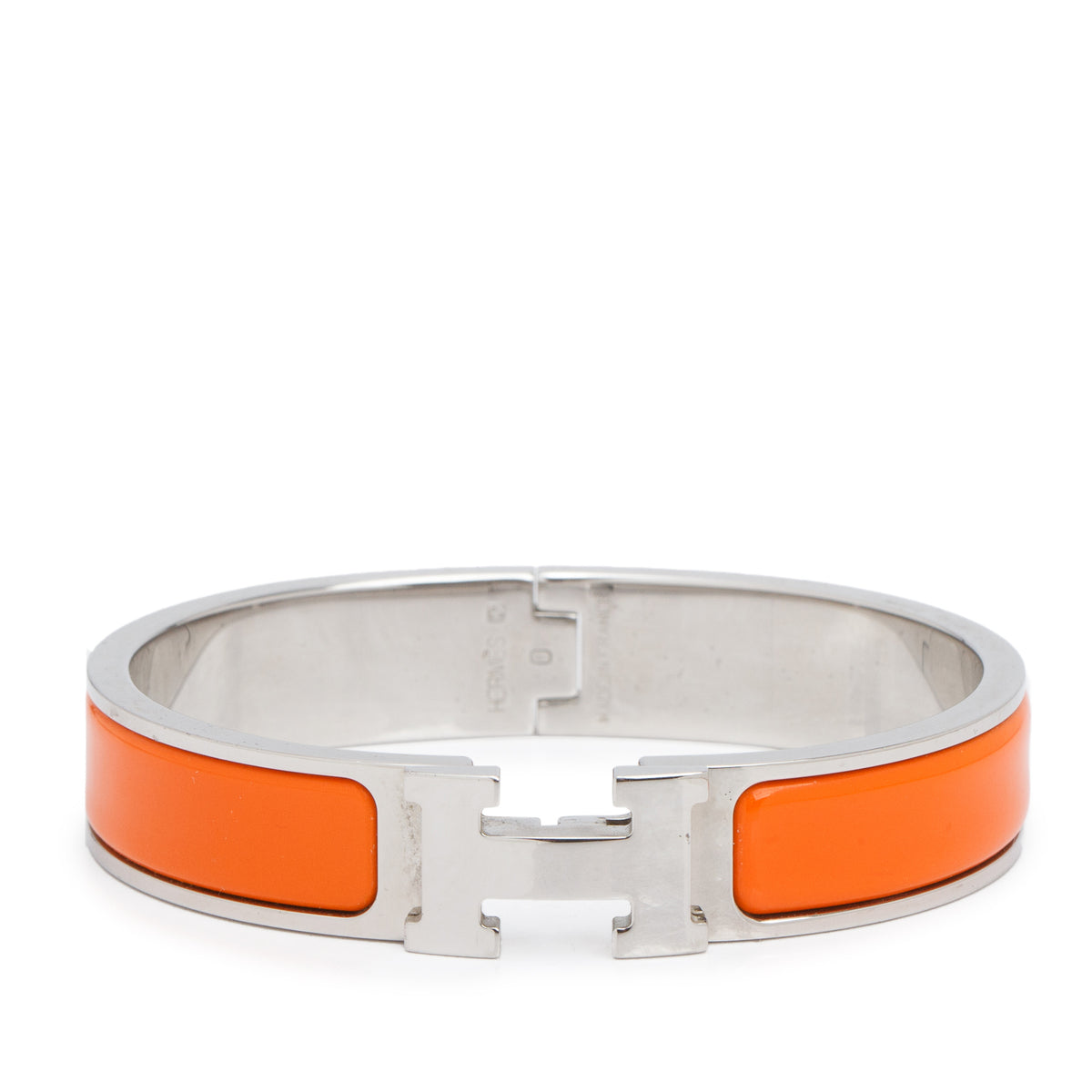 Hermes Palladium Plated Orange Enamel 12 MM Clic H Bracelet w/ Box
