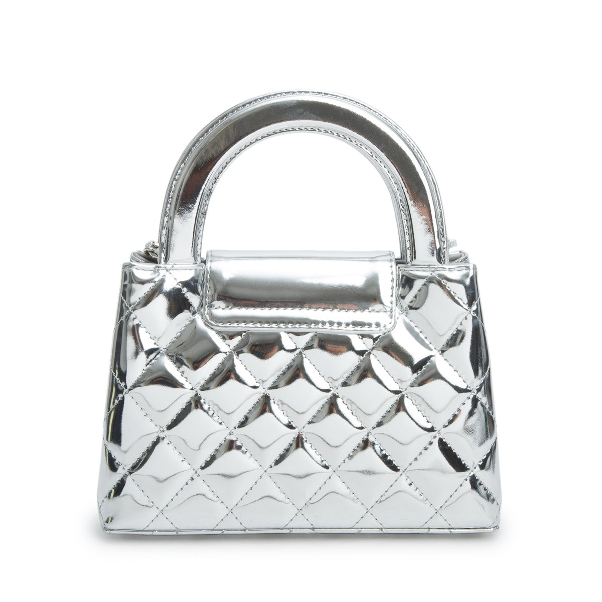 Chanel Silver Mirror Calfskin Metallic Calfskin Quilted Nano Kelly Shopper w/ Box