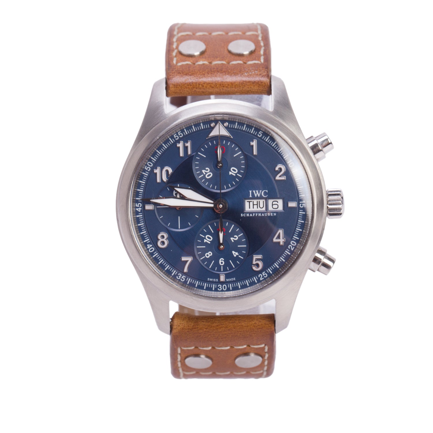 IWC Limited Edition Stainless Steel Pilot Laureus Spitfire 42 MM Automatic Chronograph Watch Blue Dial IW371712 w/ Box
