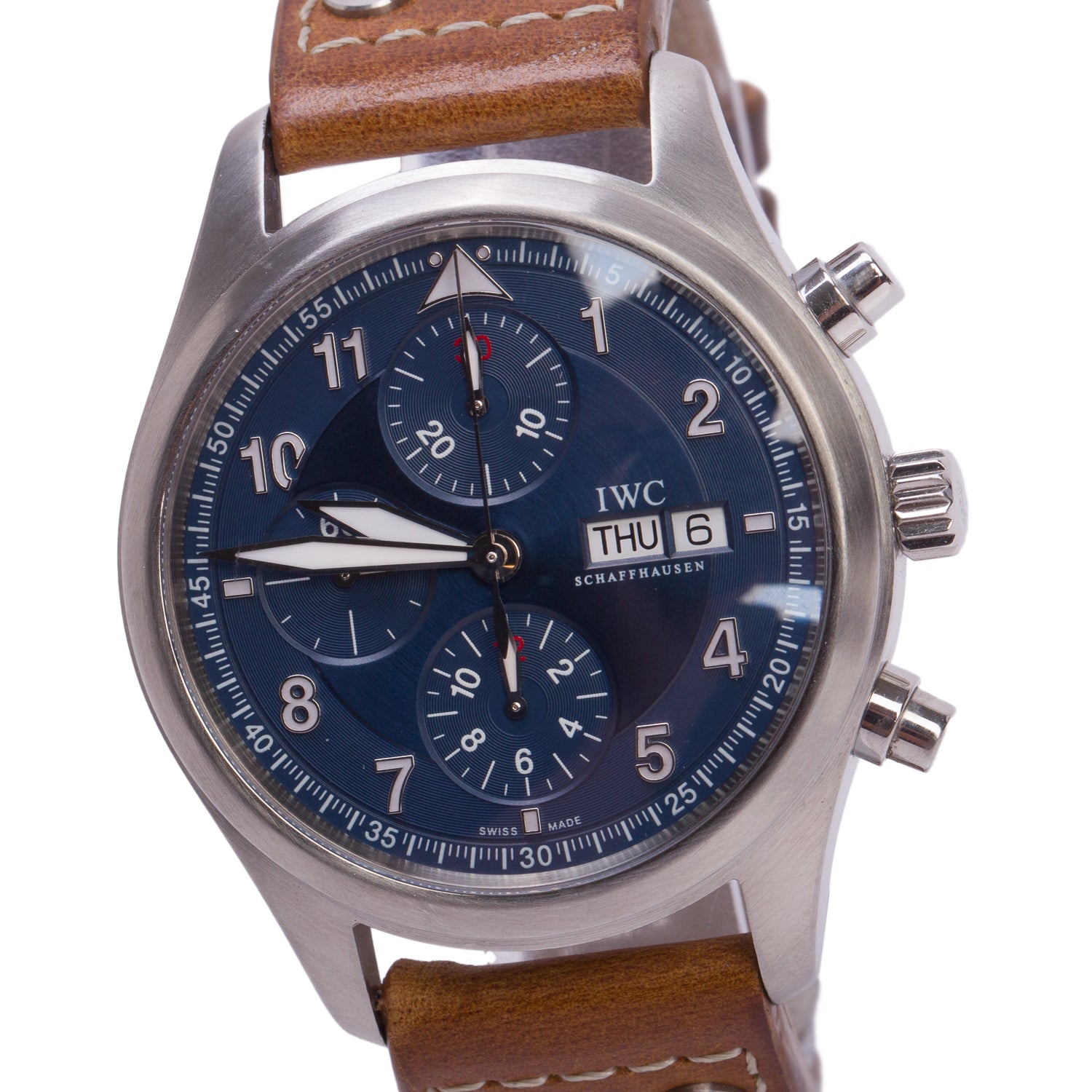 IWC Limited Edition Stainless Steel Pilot Laureus Spitfire 42 MM Automatic Chronograph Watch Blue Dial IW371712 w/ Box