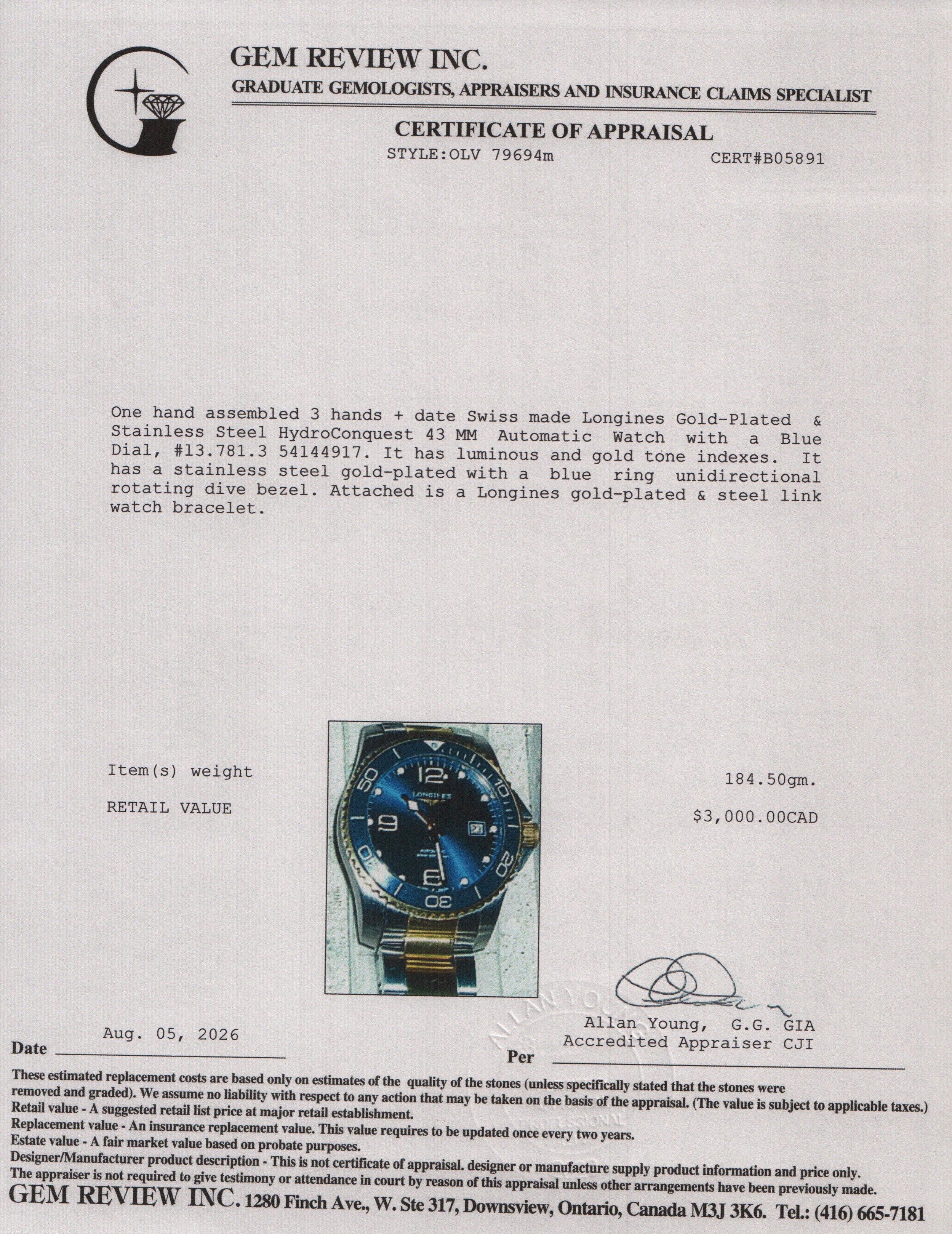 Longines 2023 Gold-Plated & Stainless Steel HydroConquest 41 MM Automatic Watch Blue Dial w/ Box & Papers