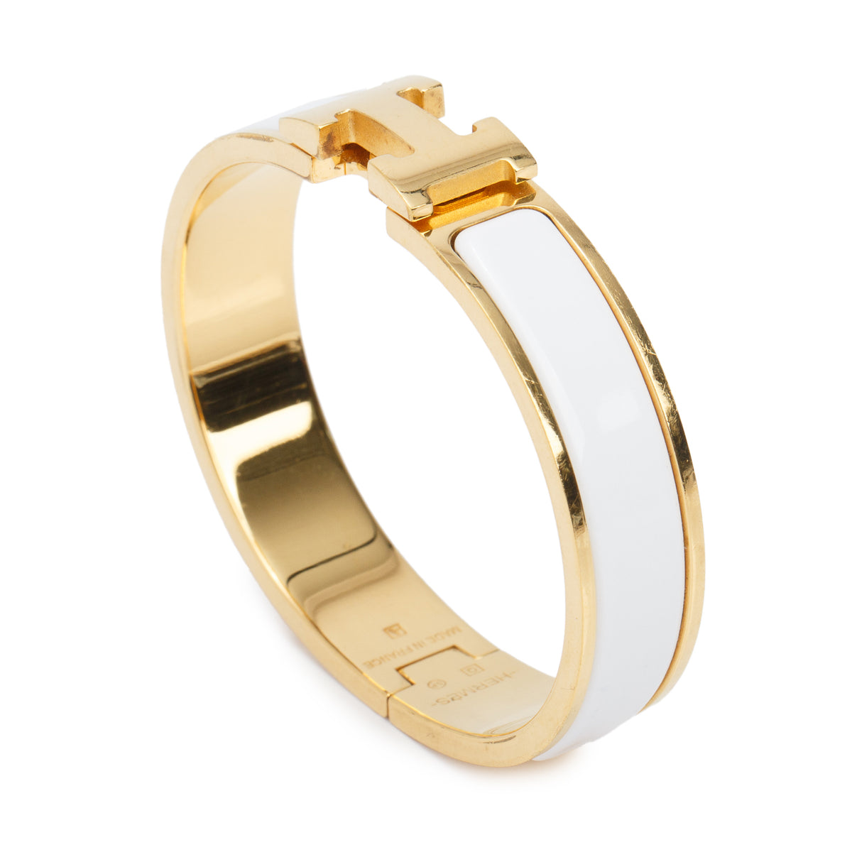 Hermes Gold Plated White Enamel 12 MM Clic H Bracelet