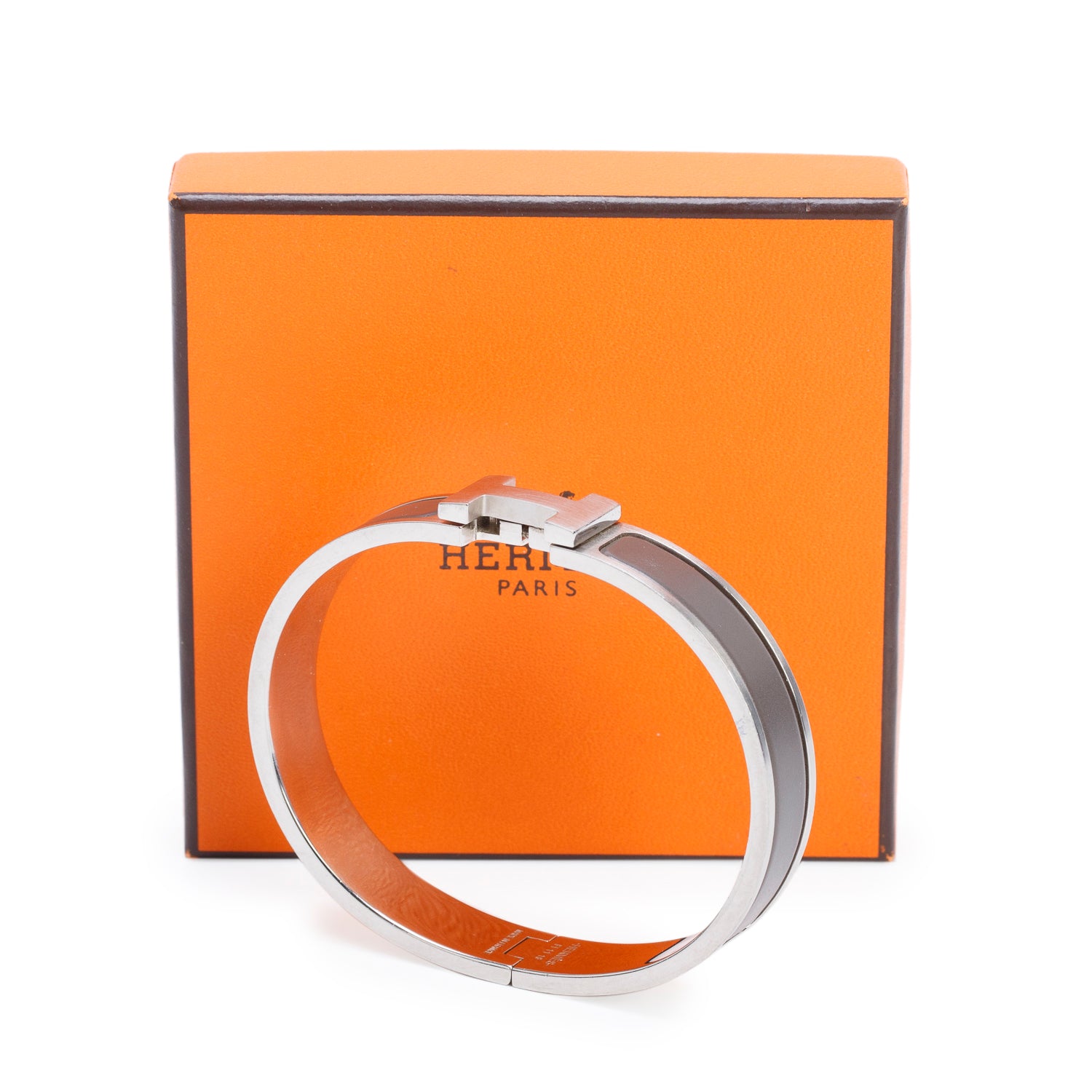Hermes Palladium Plated Gris Etain Mat Enamel 12 MM Clic HH Bracelet w/ Box