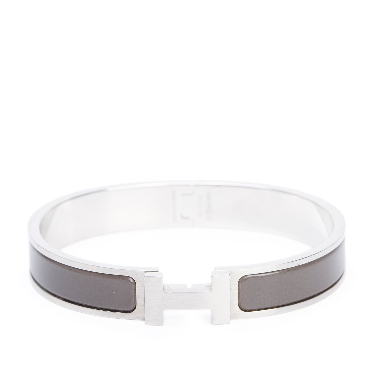 Hermes Palladium Plated Gris Etain Mat Enamel 12 MM Clic HH Bracelet w/ Box