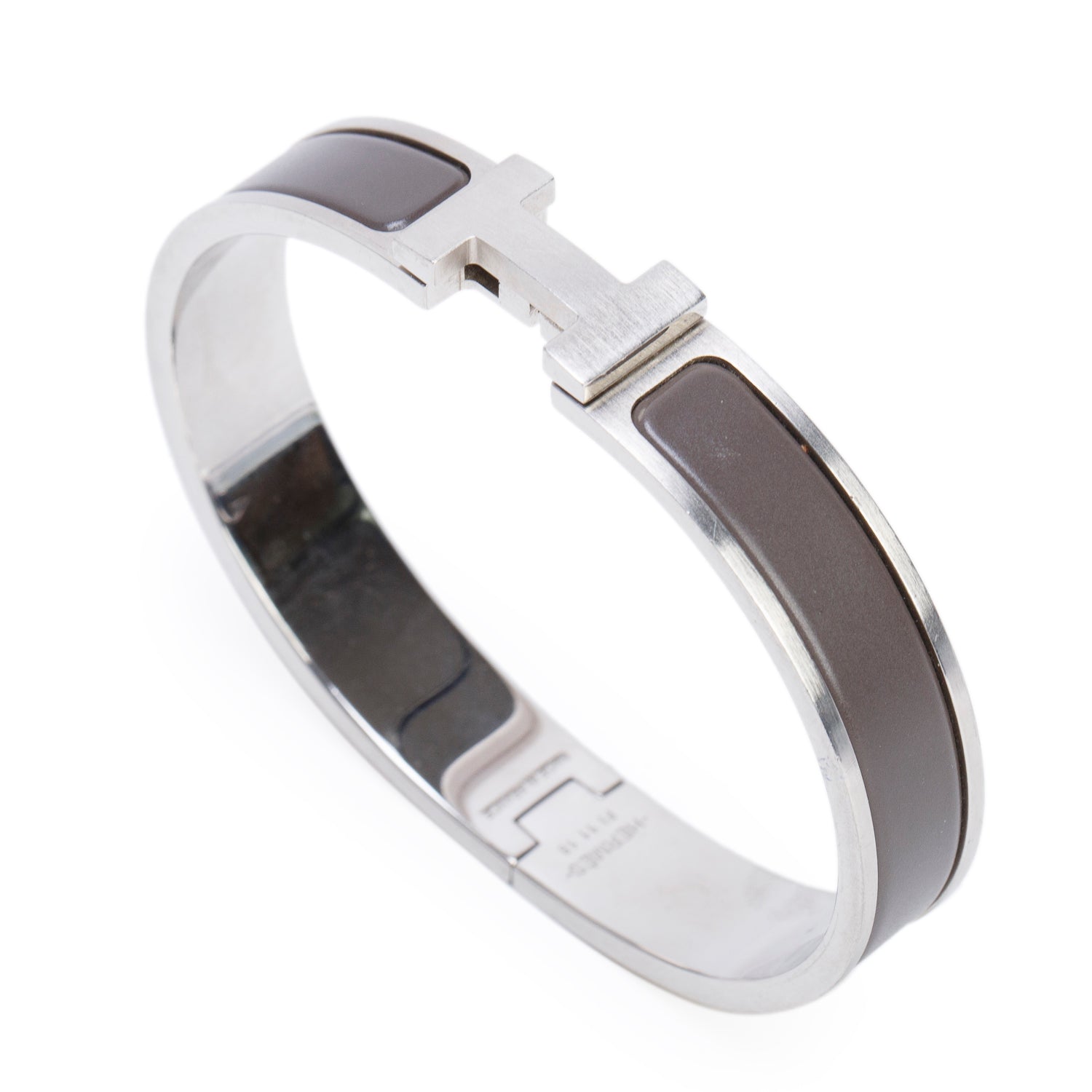 Hermes Palladium Plated Gris Etain Mat Enamel 12 MM Clic HH Bracelet w/ Box