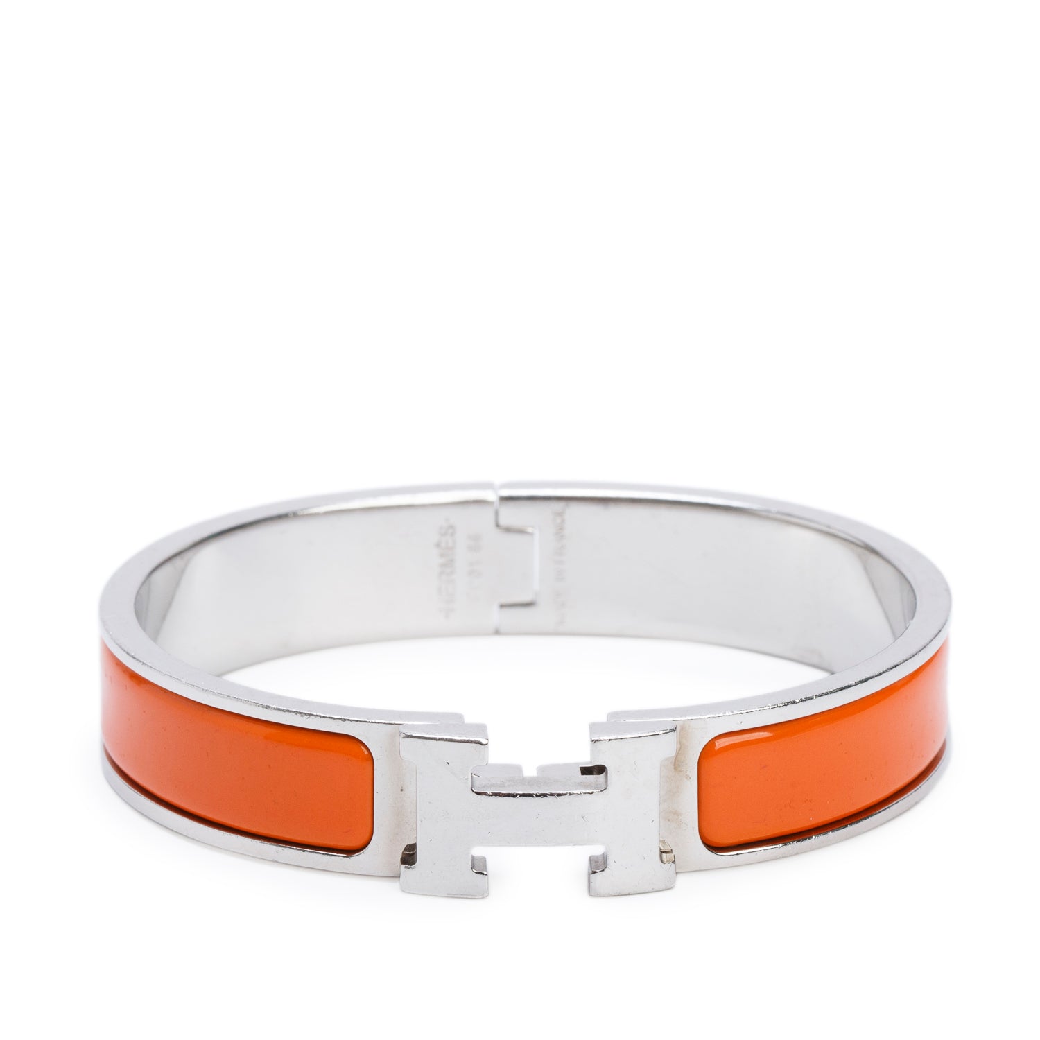 Hermes Palladium Plated Orange Enamel 12 MM Clic H Bracelet