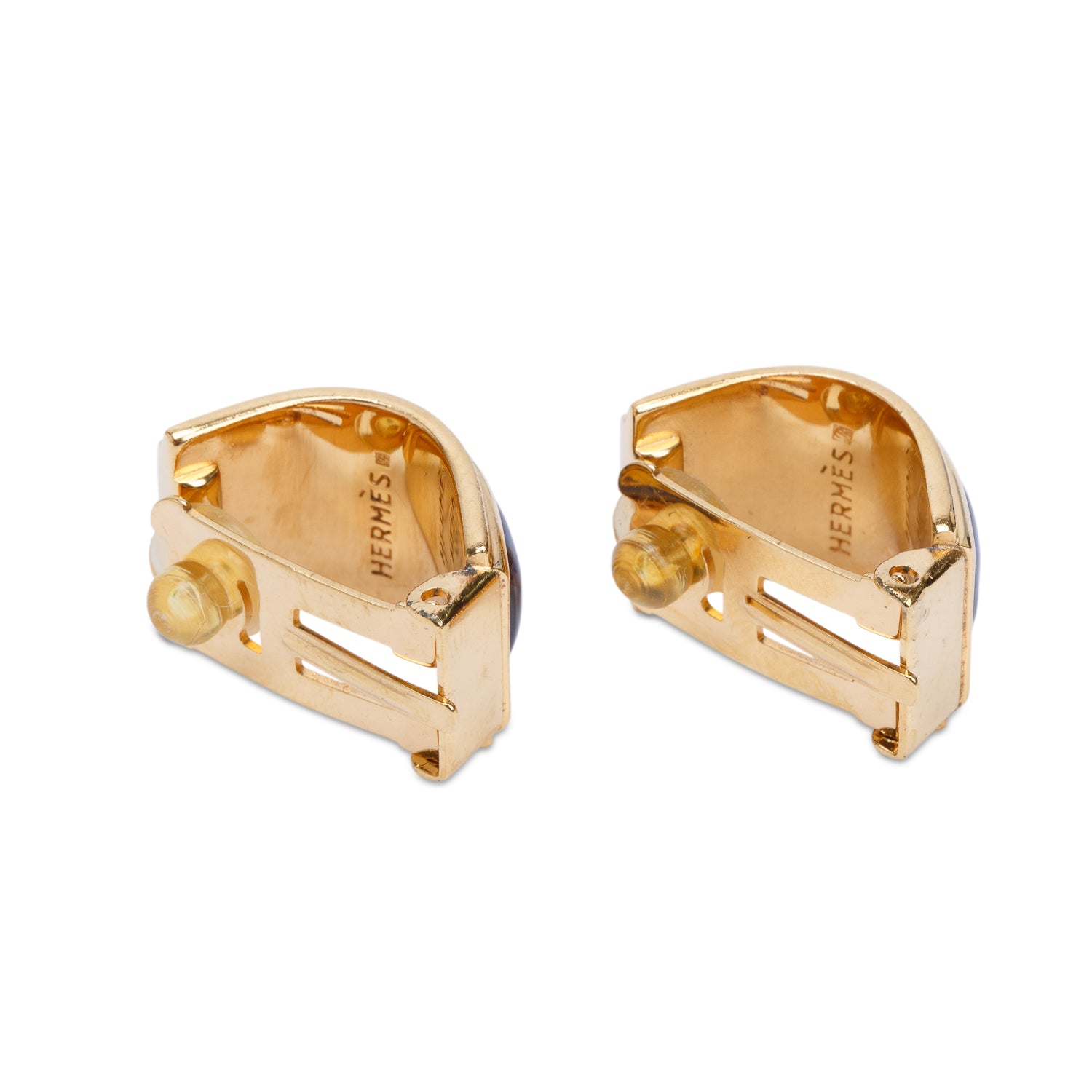 Hermes Vintage Gold Plated Enamel Clip-On Earrings w/ Box