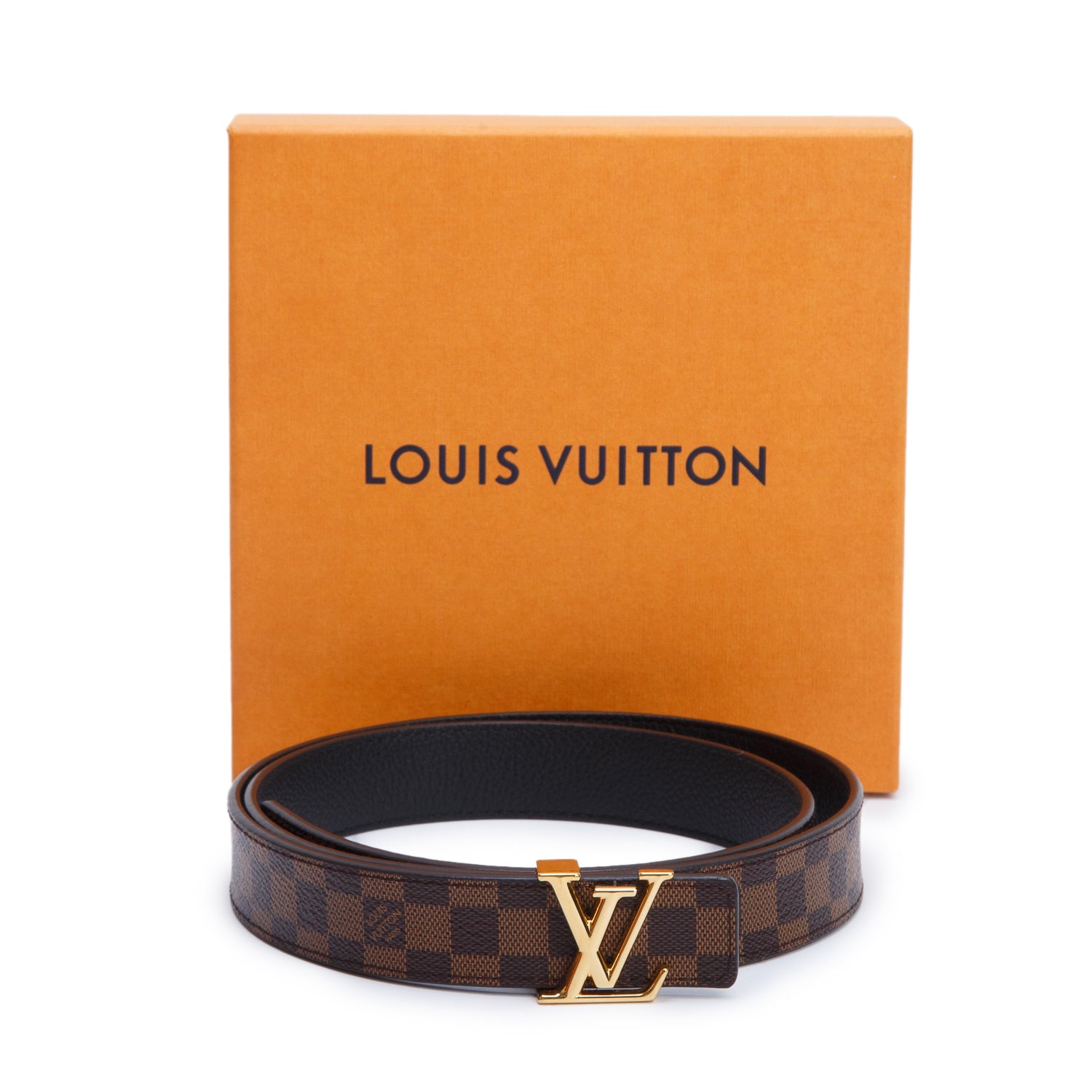 Louis Vuitton 2023 Damier Ebene Black Calfskin Reversible 25mm LV Iconic Belt 85 34 w/ Box & Receipt