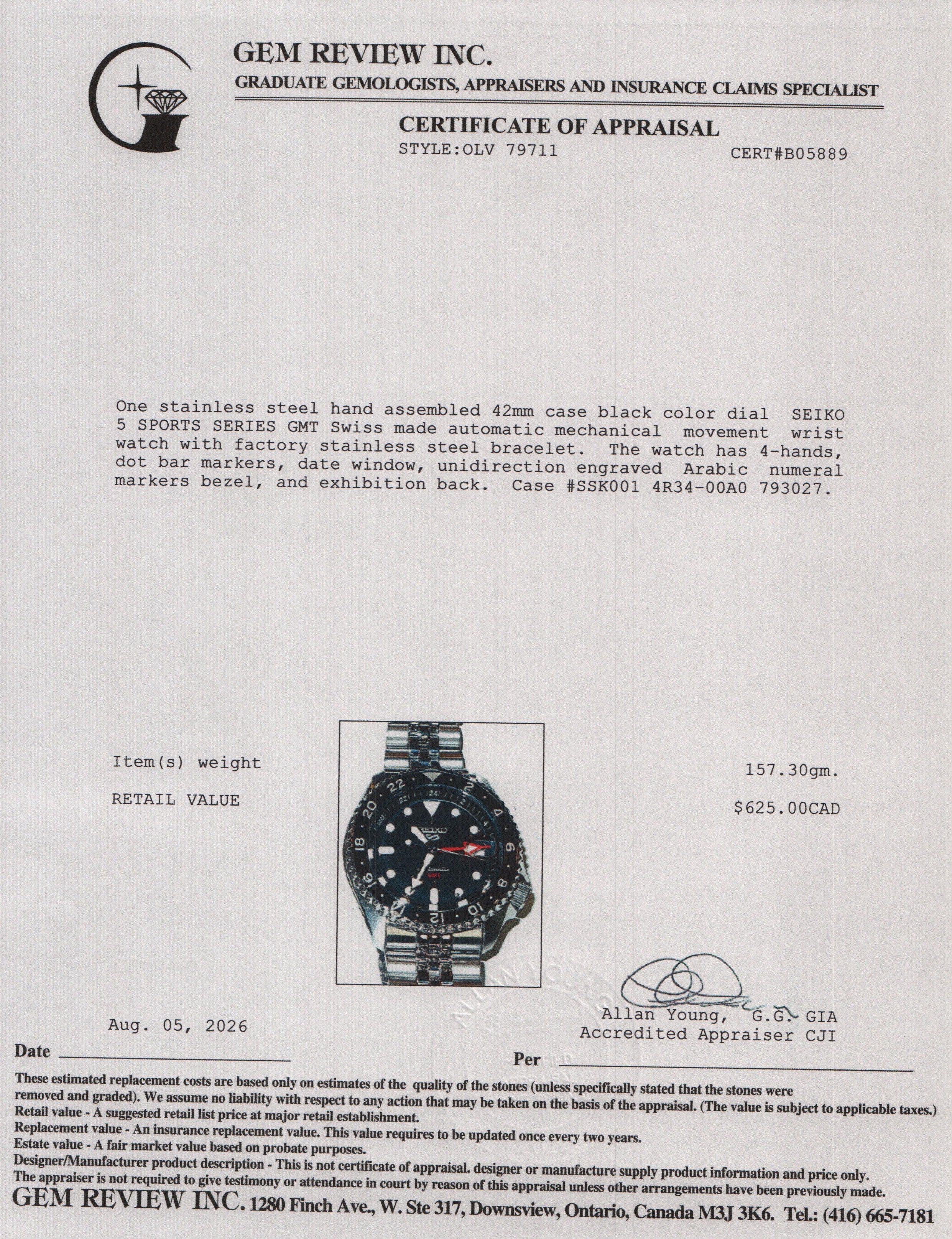 Seiko 2026 Stainless Steel Seiko 2025 5 Sports Series 42 MM Automatic GMT Watch Black Dial SSK001 w/ Box & Papers