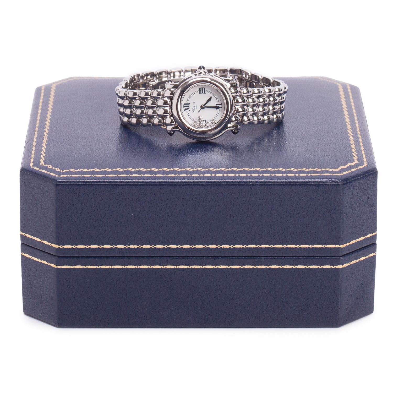 Chopard Stainless Steel Happy Sport 5 Floating Diamond 26 MM Quartz Watch White Dial w/ Box