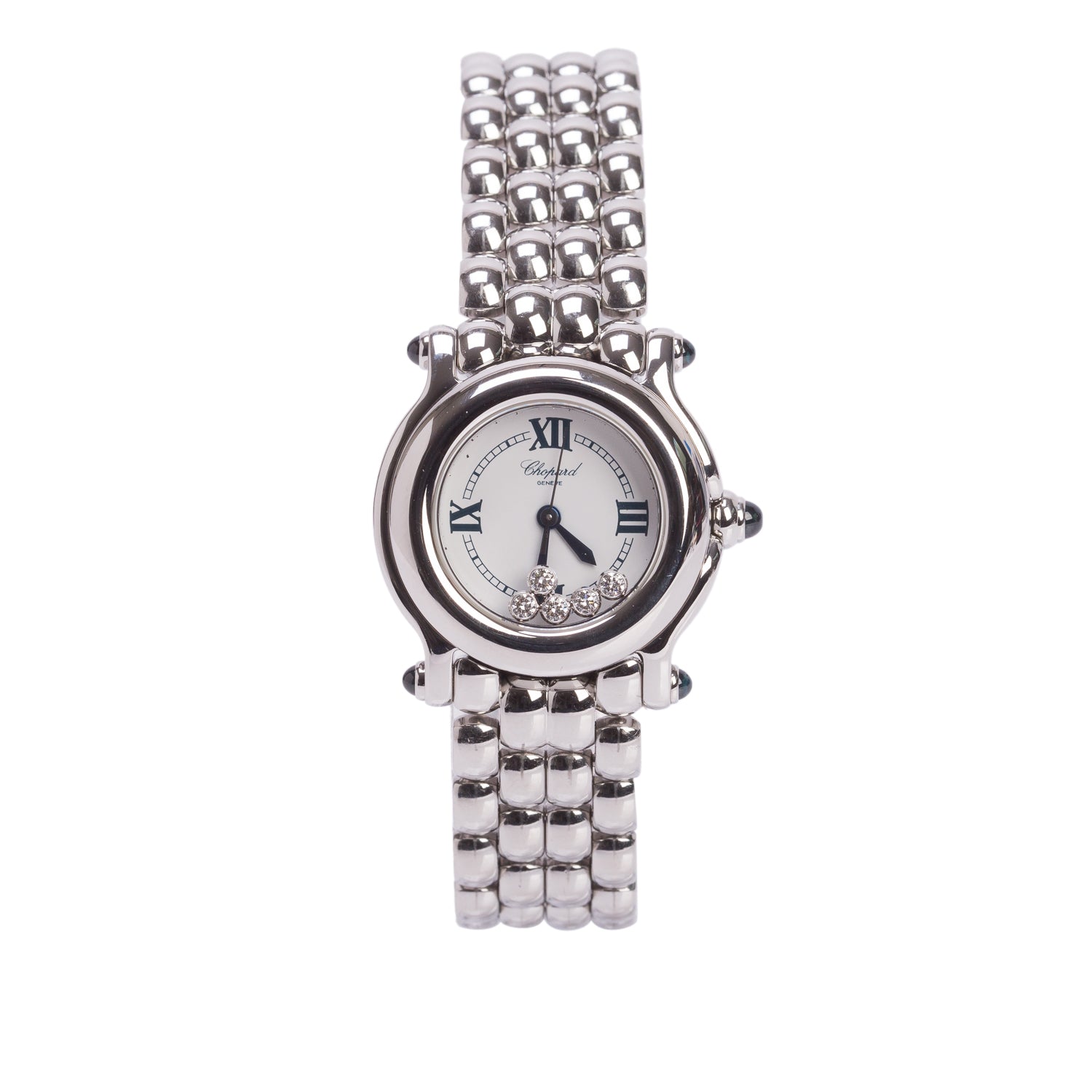 Chopard Stainless Steel Happy Sport 5 Floating Diamond 26 MM Quartz Watch White Dial w/ Box