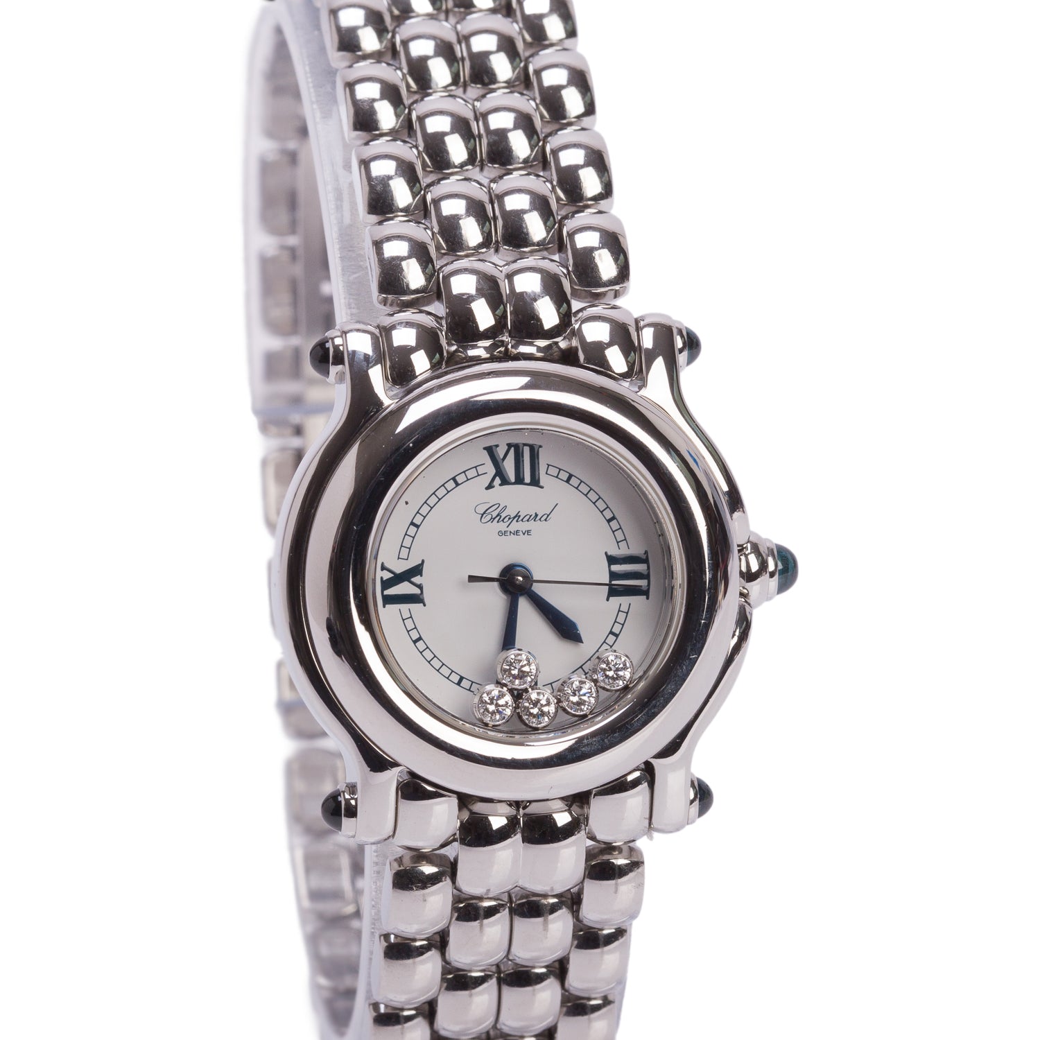 Chopard Stainless Steel Happy Sport 5 Floating Diamond 26 MM Quartz Watch White Dial w/ Box