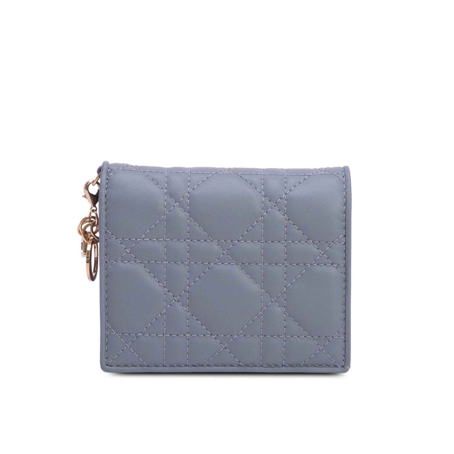 Christian Dior 2023 Blue Cannage Lambskin Mini Lady Dior Gardenia Wallet w/ Box
