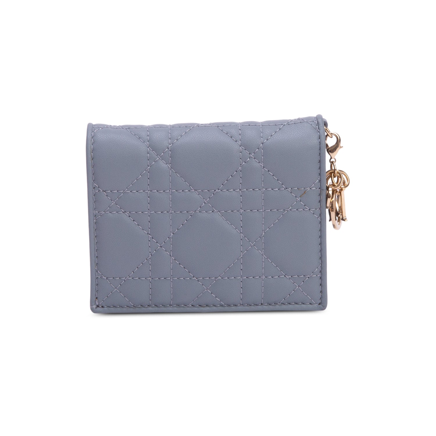 Christian Dior 2023 Blue Cannage Lambskin Mini Lady Dior Gardenia Wallet w/ Box