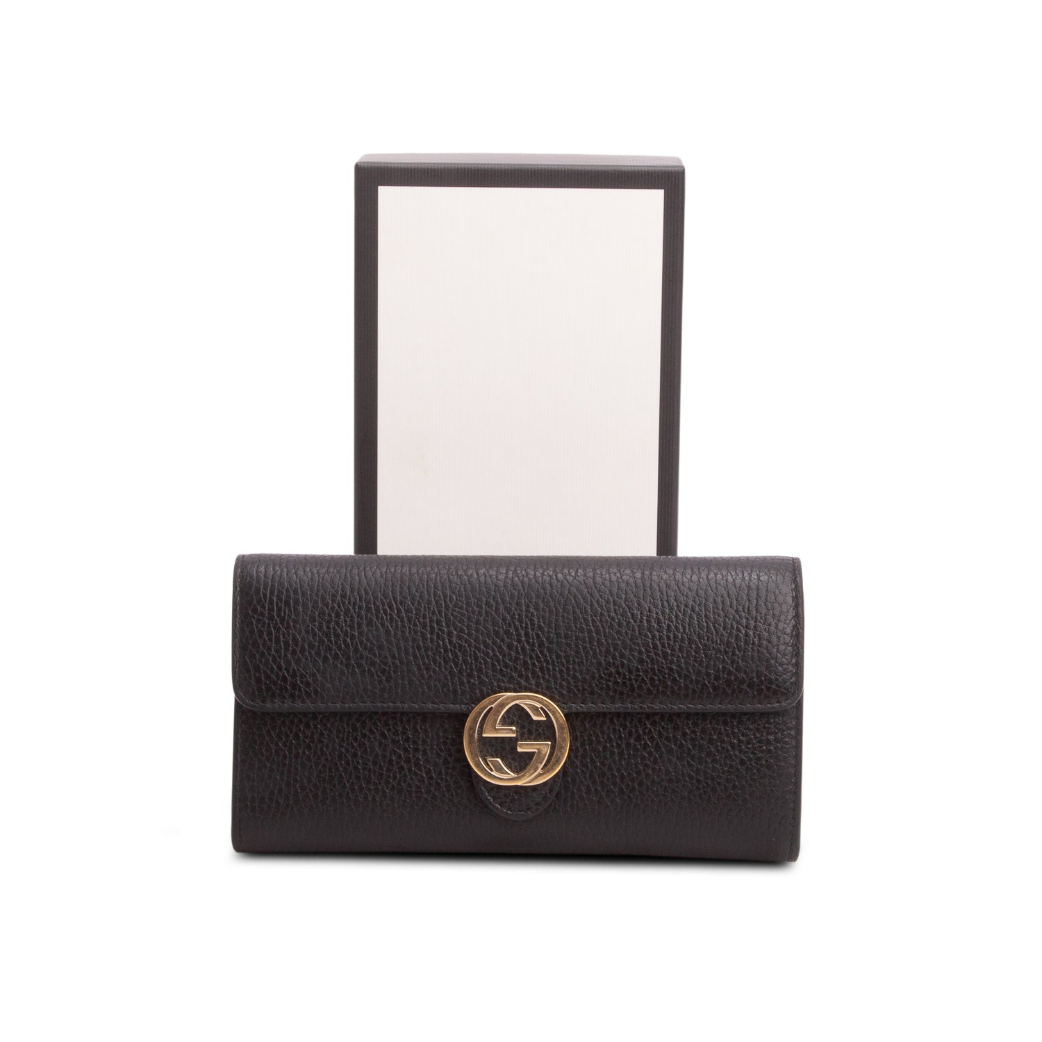 Gucci Black Dollar Calfskin Leather Interlocking GG Continental Wallet w/ Box