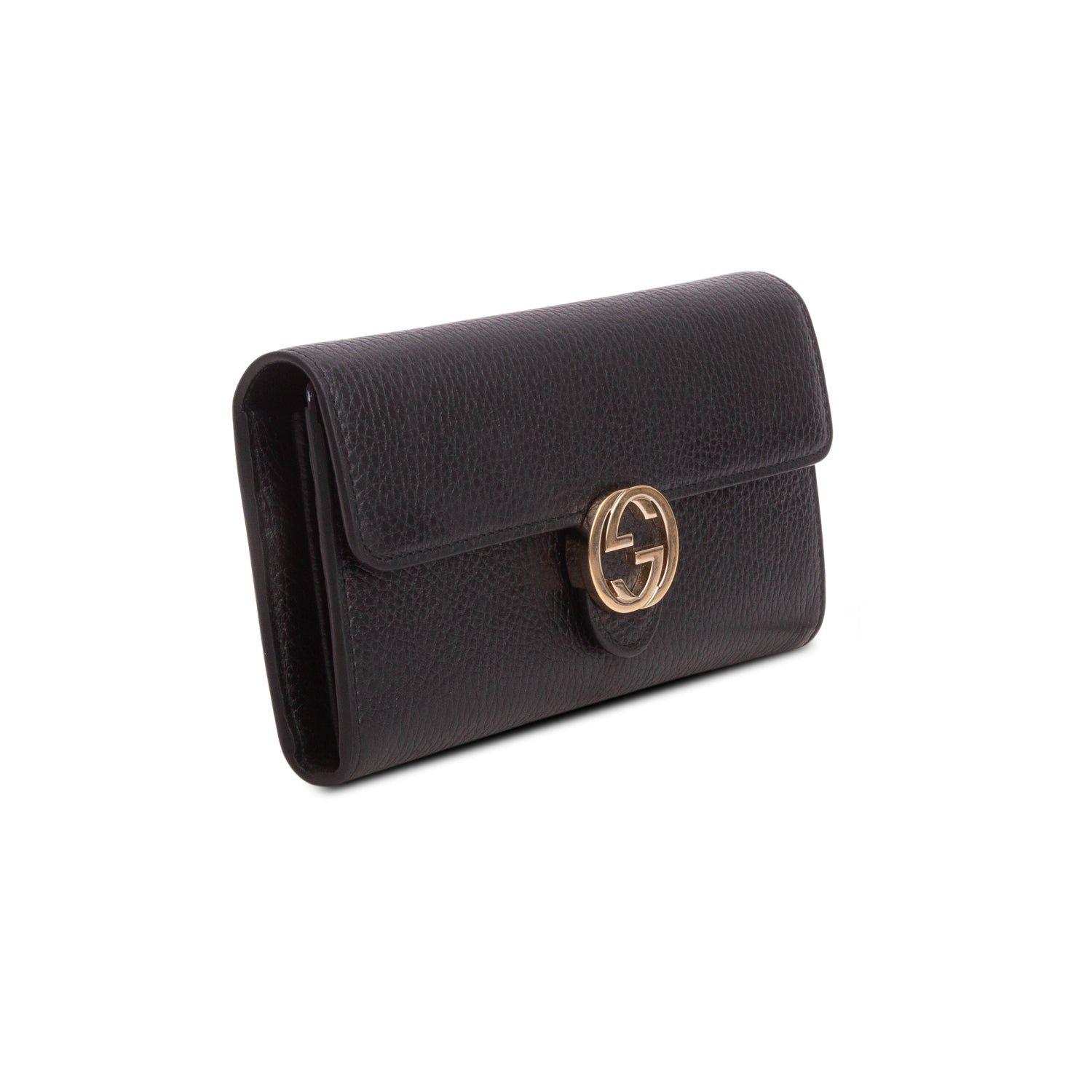 Gucci Black Dollar Calfskin Leather Interlocking GG Continental Wallet w/ Box
