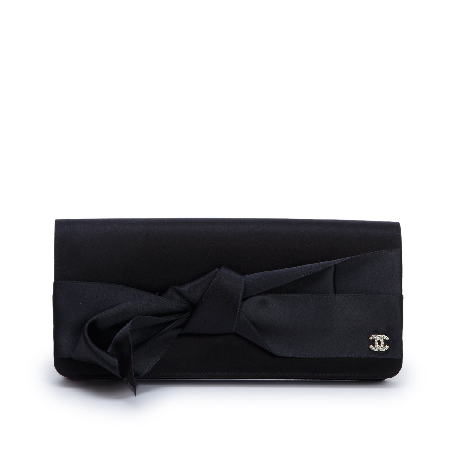 Chanel Black Satin Bow Clutch w/ Authenticity Card