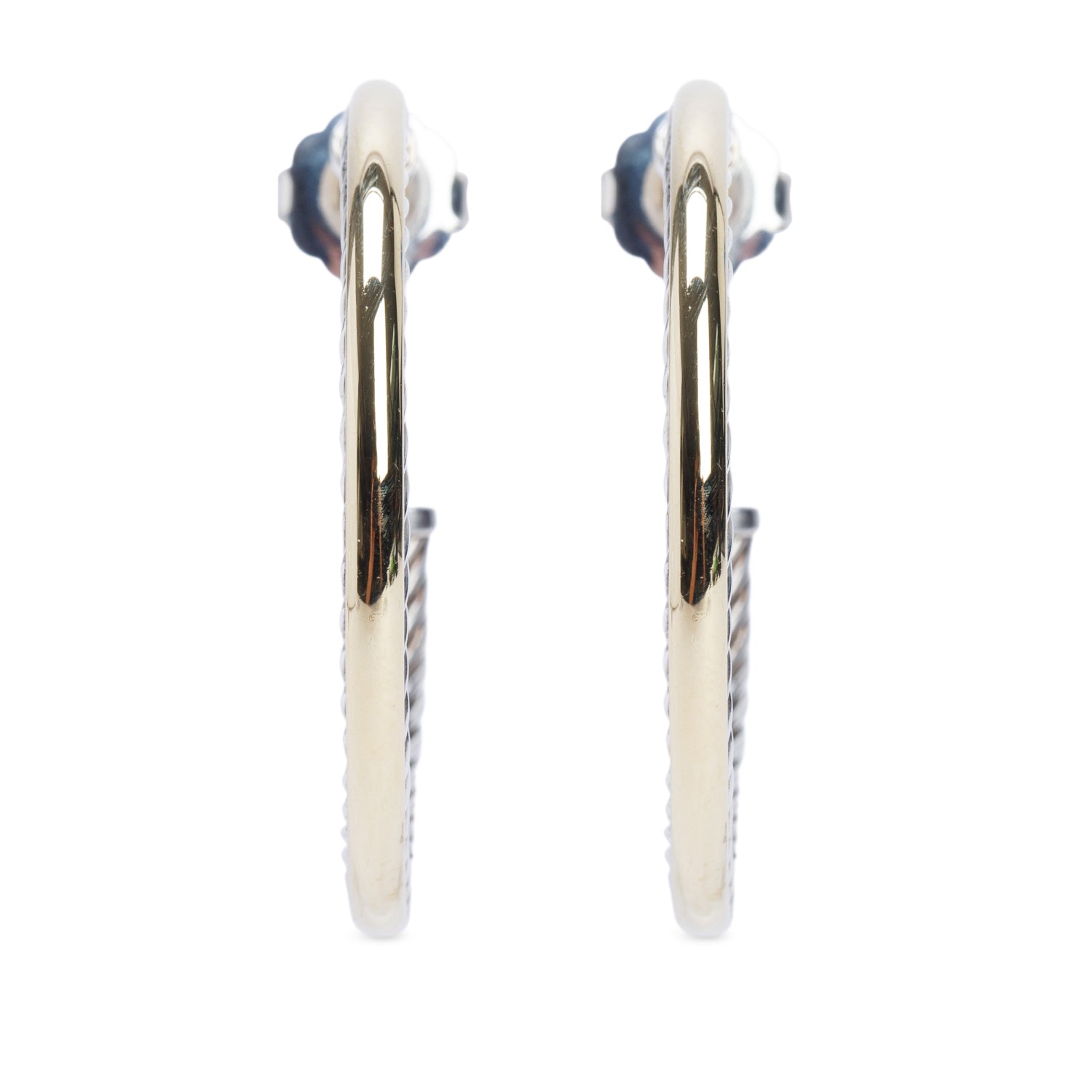 David Yurman Sterling Silver & 18k Yellow Gold Cable Hoop Earrings