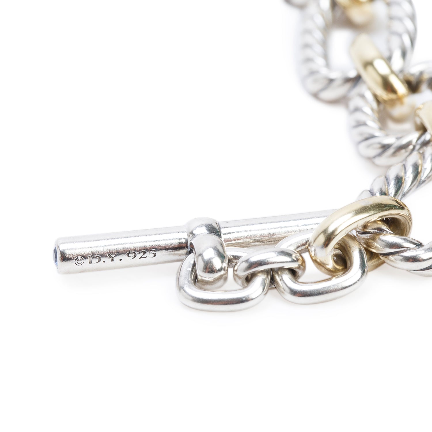 David Yurman Sterling Silver & 18k Yellow Gold Sapphire Cushion Link Chain Bracelet