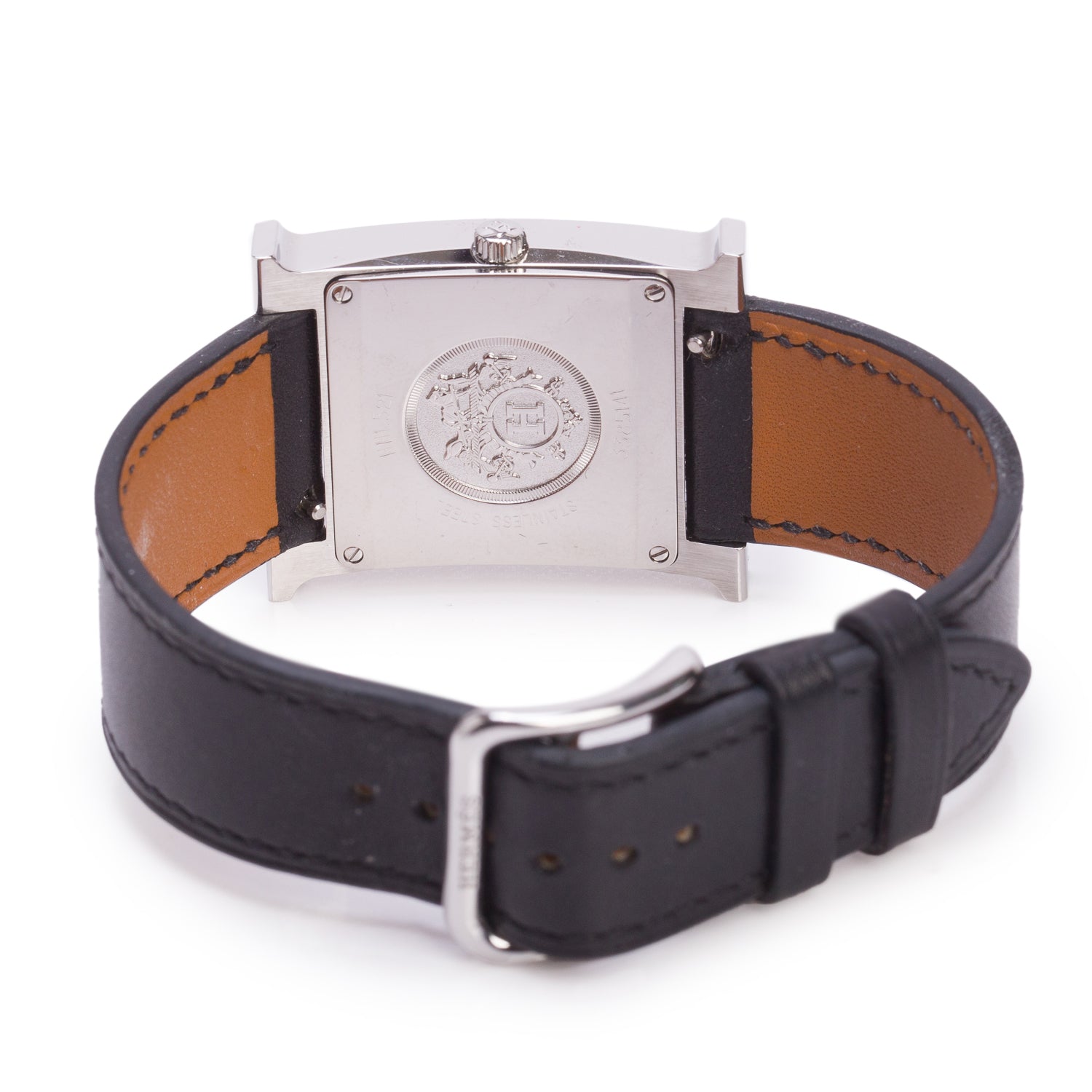 Hermes Stainless Steel Black Enamel Heure H 26 MM Quartz Watch Black Dial w/ Box