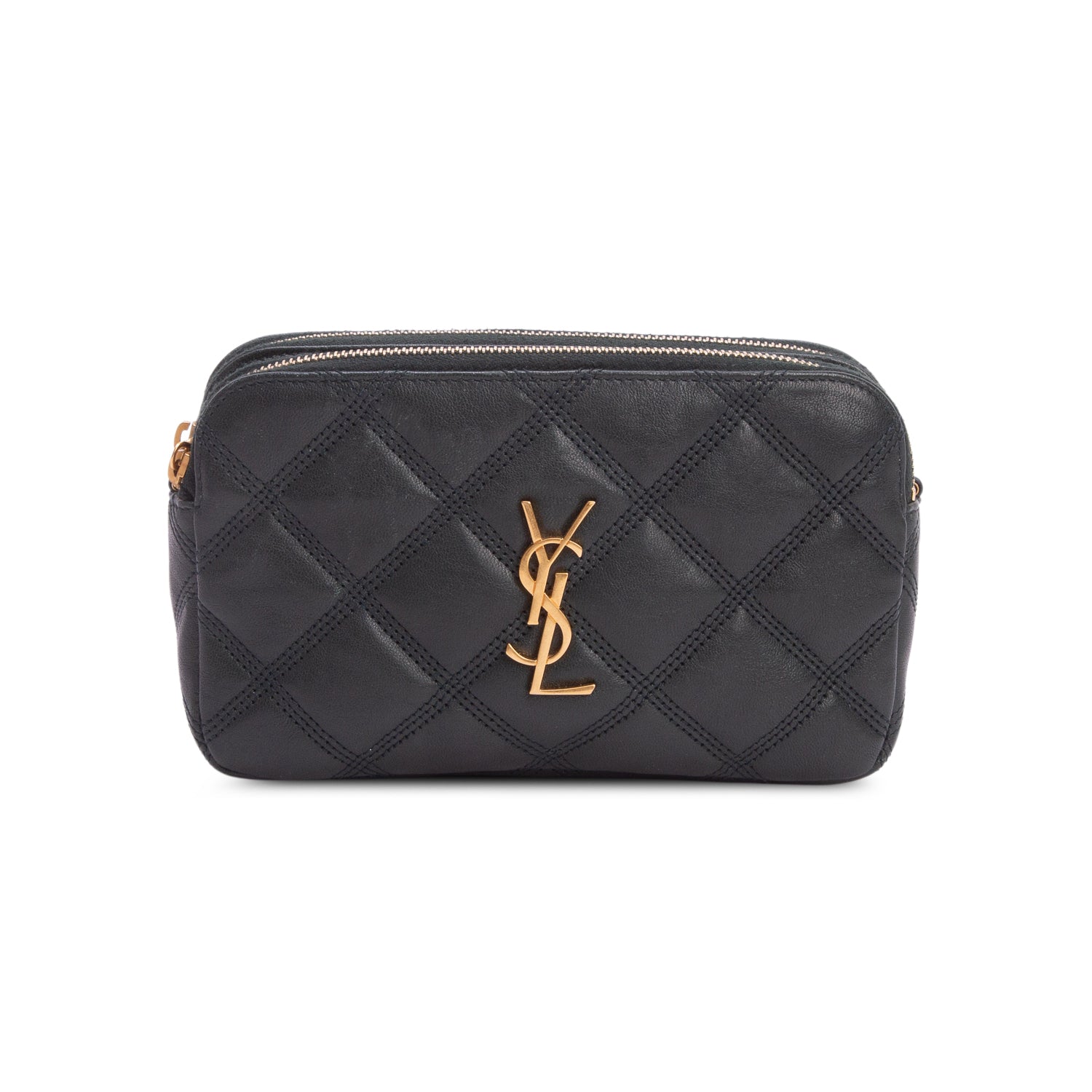 Saint Laurent 2020 Green Grained Lambskin Quilted Mini Becky Double Zip Bag w/ Box