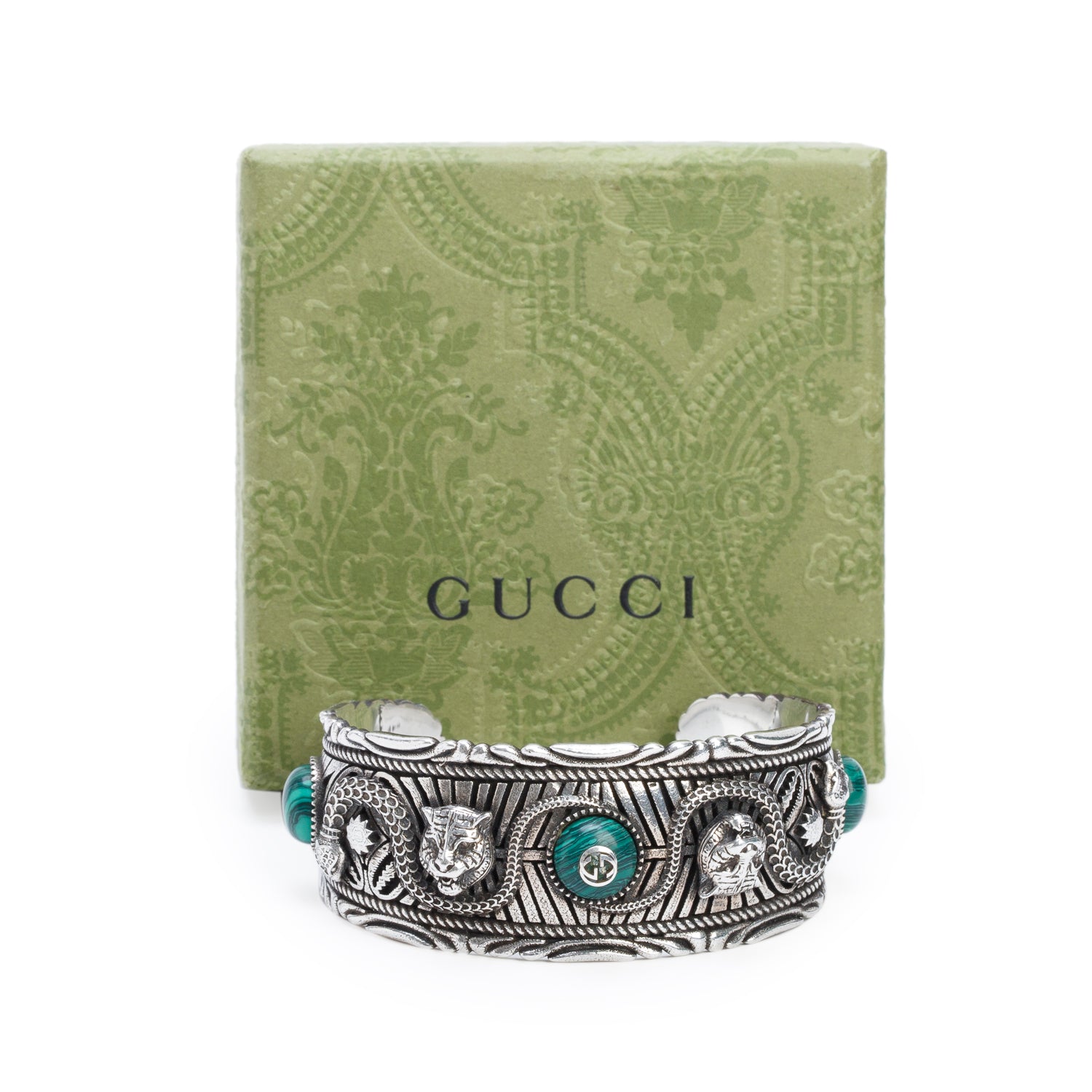 Gucci Sterling Silver Garden Feline Cuff Bracelet w/ Box