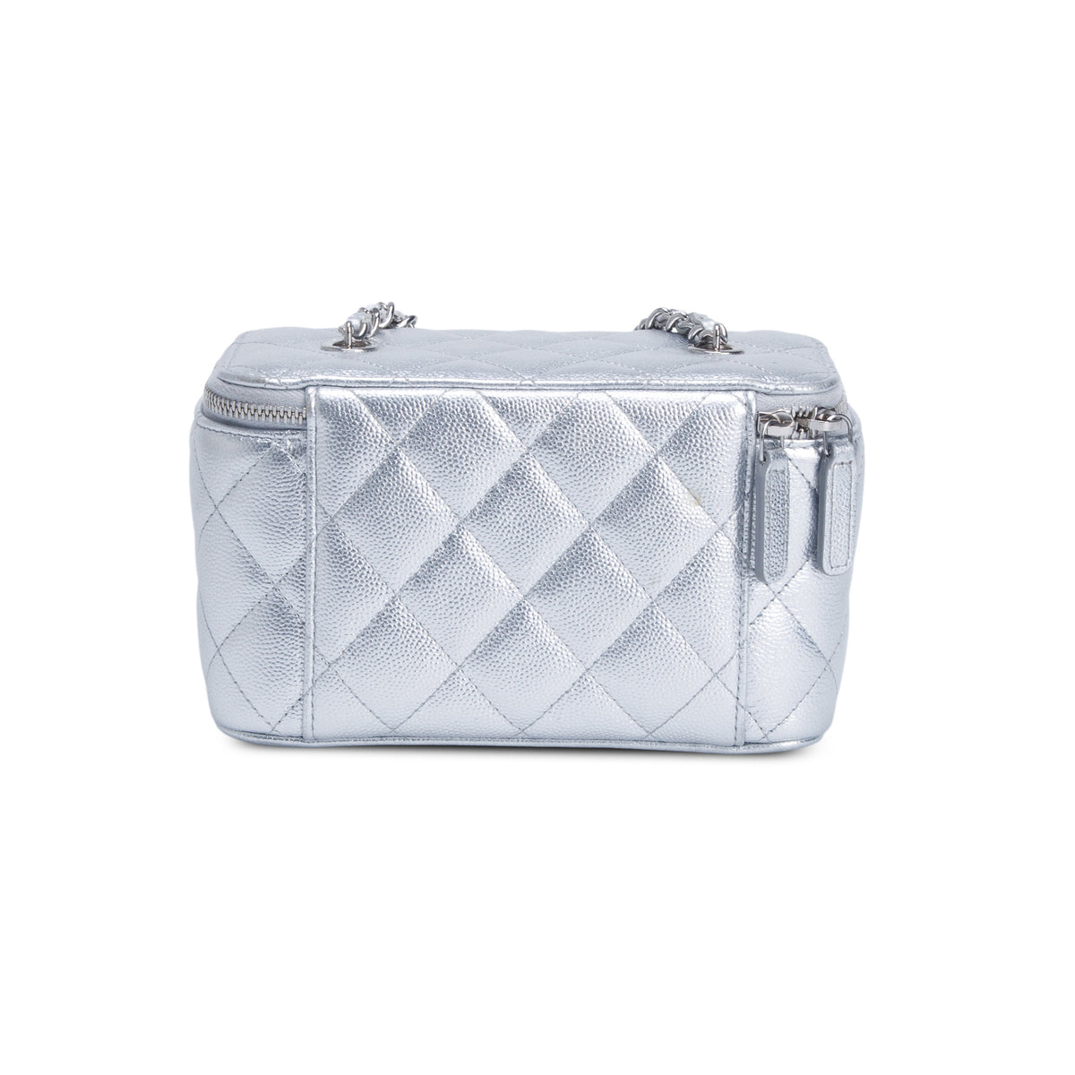 Chanel Metallic Silver Caviar Quilted Leather Small Vanity Case