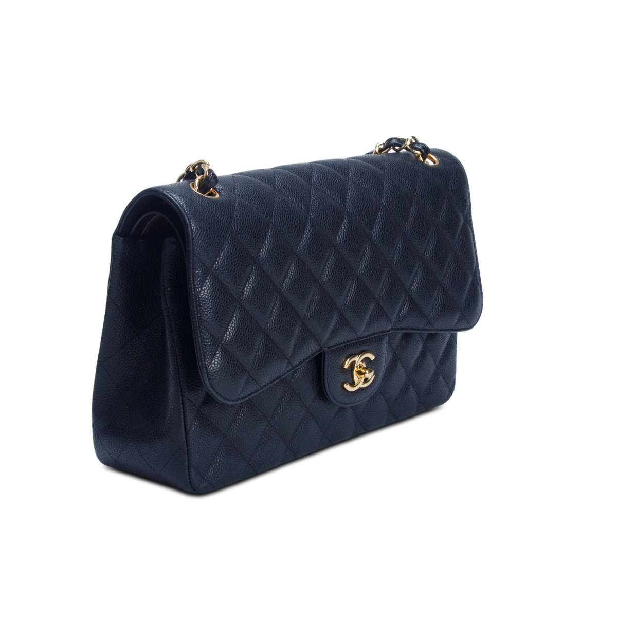 Chanel Black Quilted Caviar Leather Classic Jumbo Double Flap Bag w/ Box