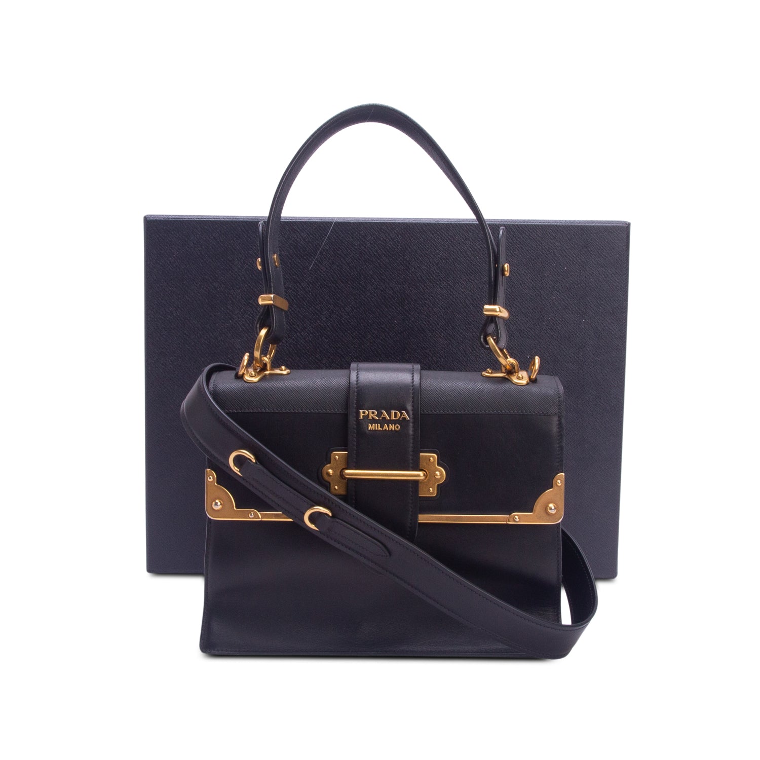 Prada Black City Calf Saffiano Cahier Bag w/ Box & Straps