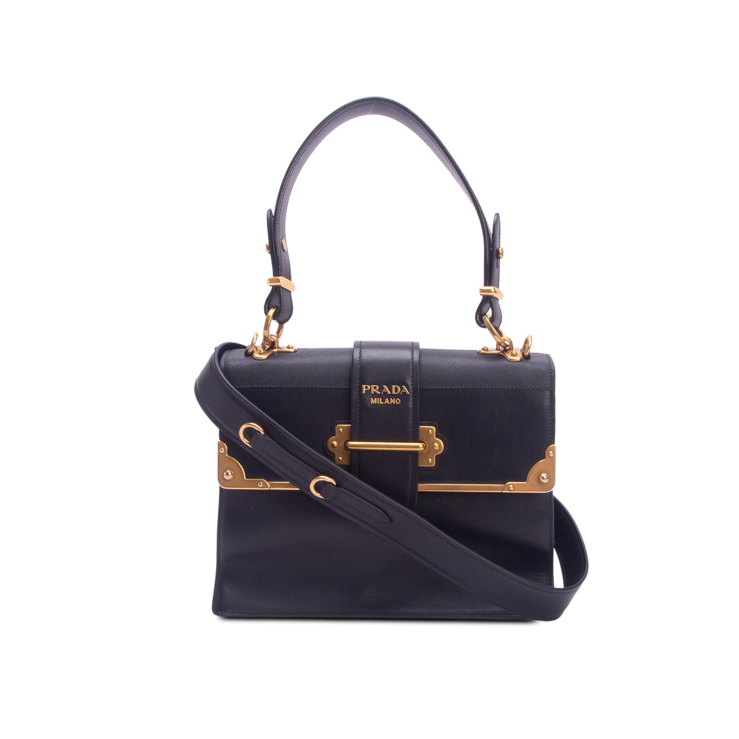 Prada Black City Calf Saffiano Cahier Bag w/ Box & Straps