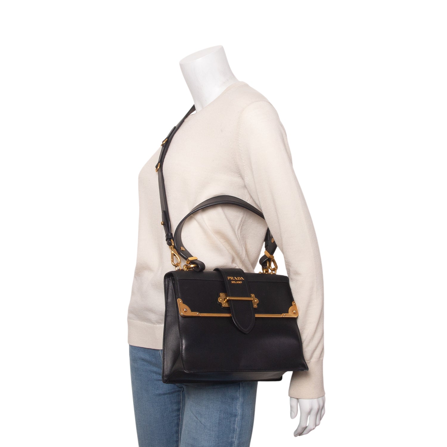 Prada Black City Calf Saffiano Cahier Bag w/ Box & Straps