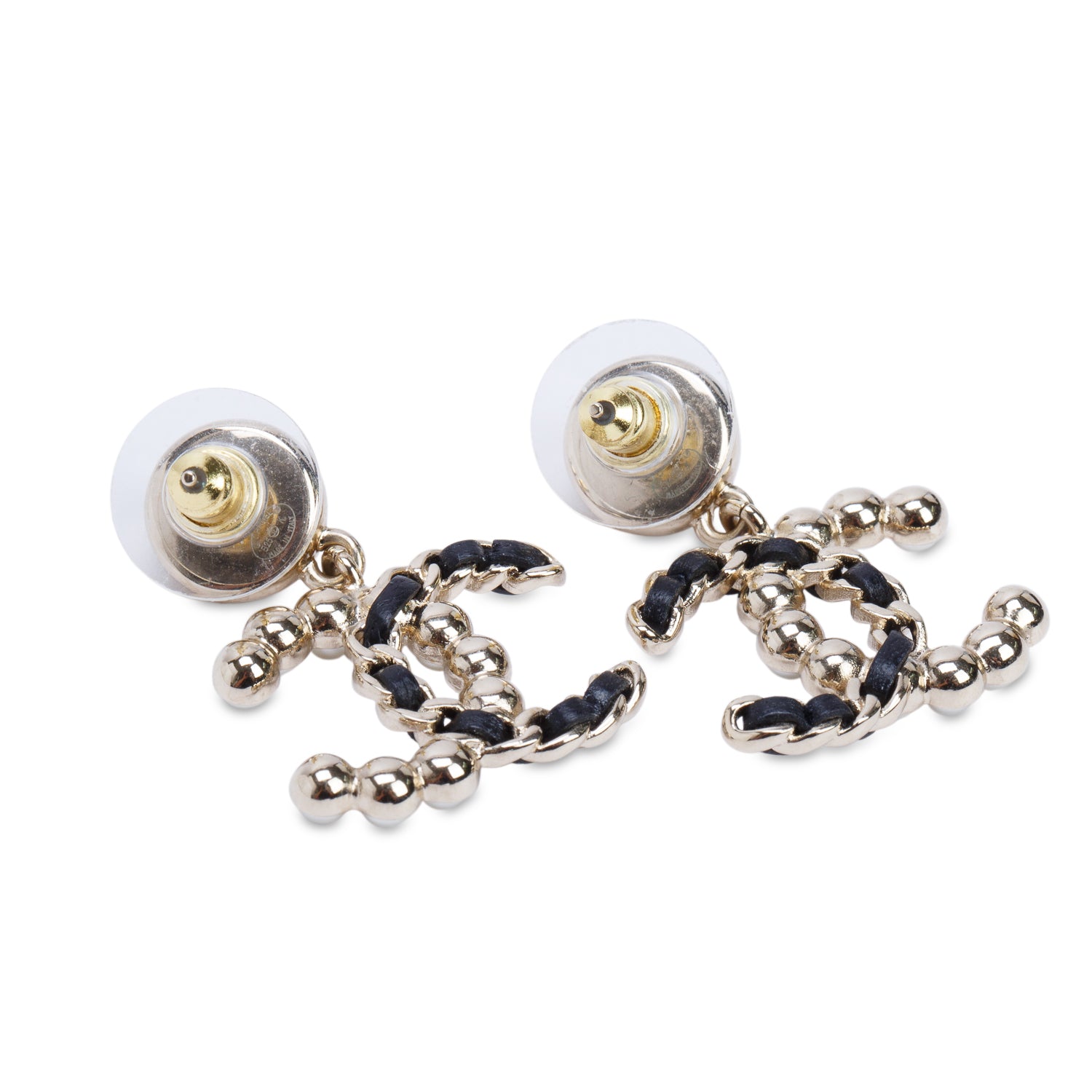Chanel 2025 Gold-Plated Faux Pearl Black Leather CC Drop Earrings w/ Box